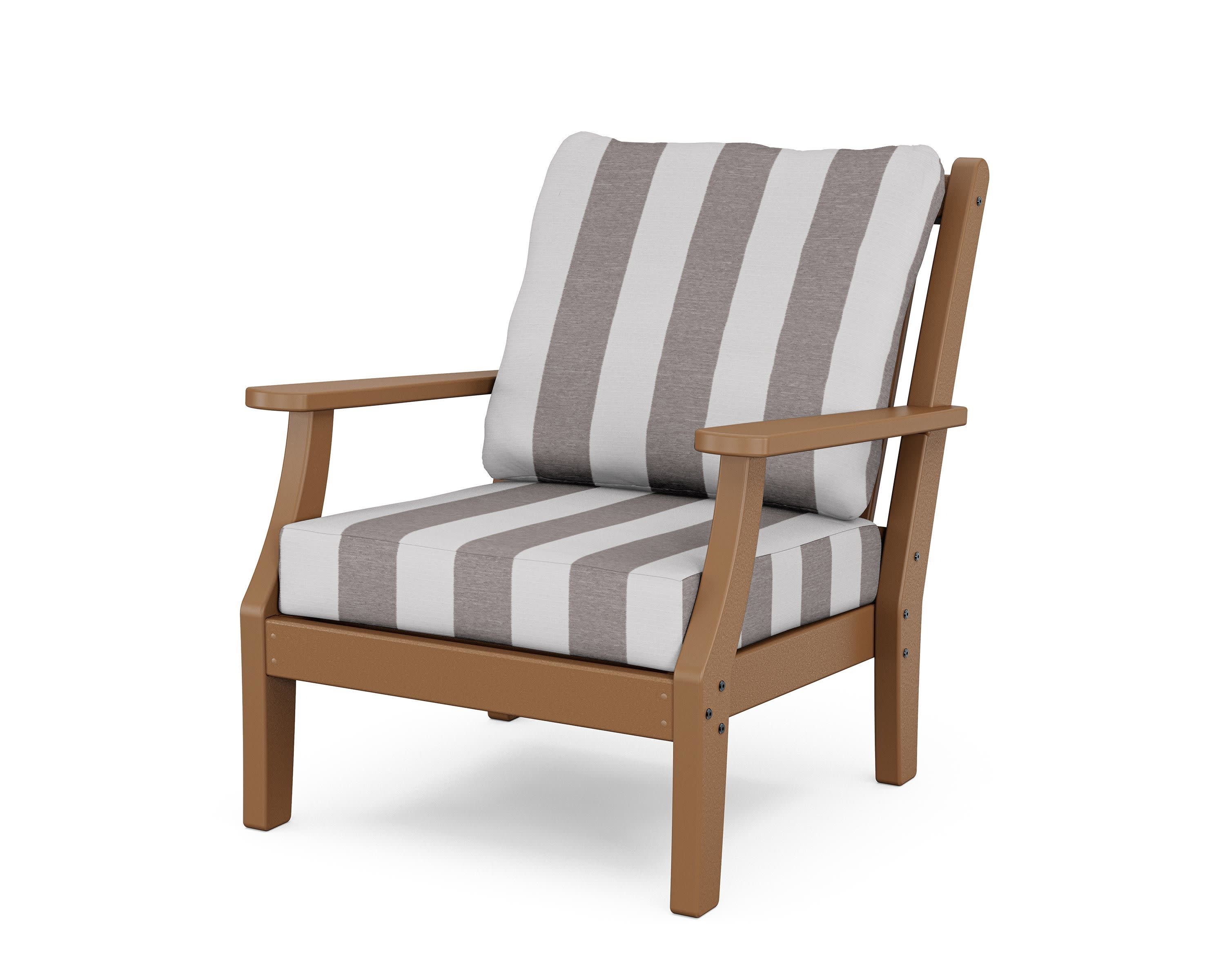 Wovendale Deep Seating Chair in Teak / Cabana Stripe Grey Mist