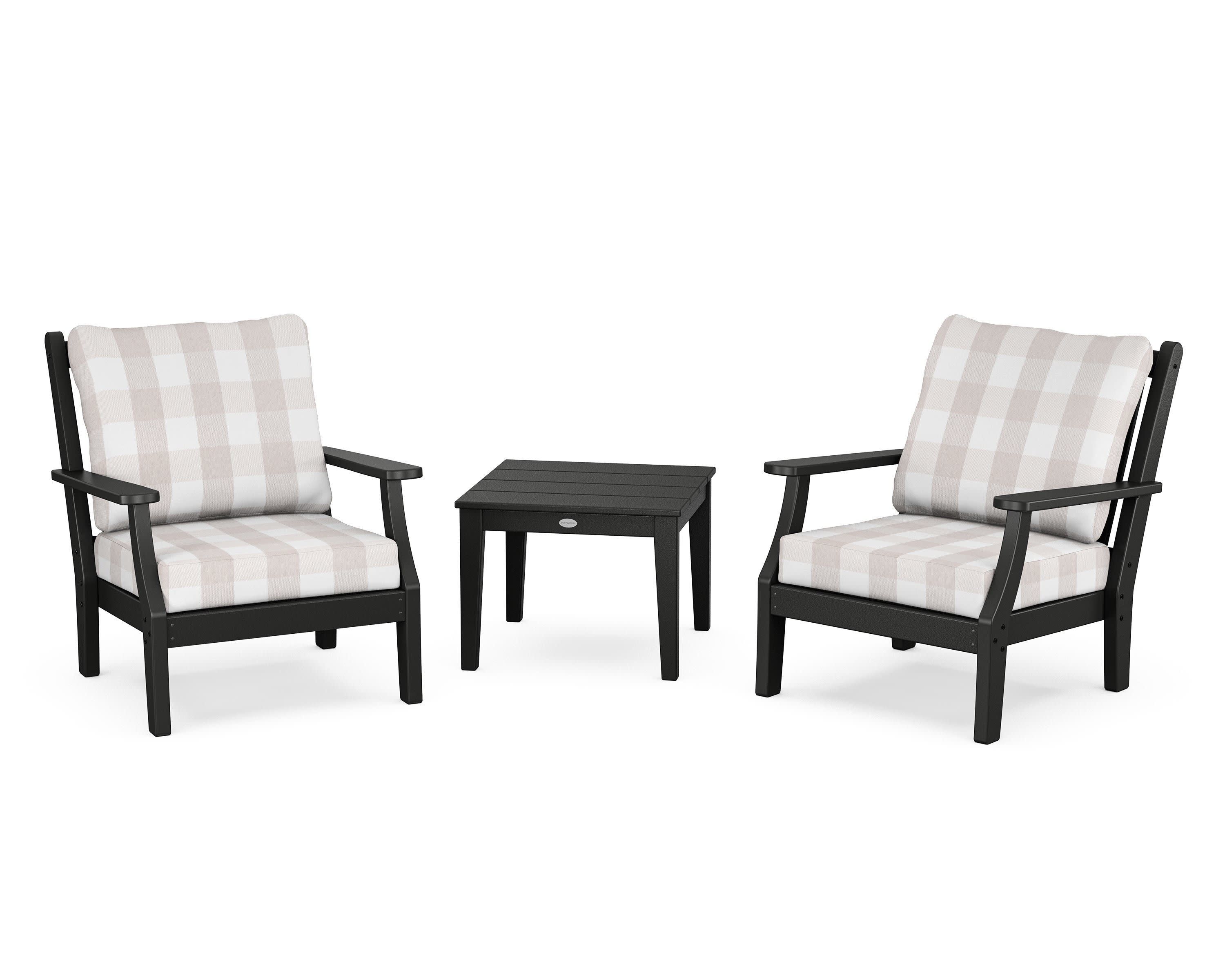 Wovendale 3-Piece Deep Seating Set in Black / Buffalo Plaid Dune Burlap