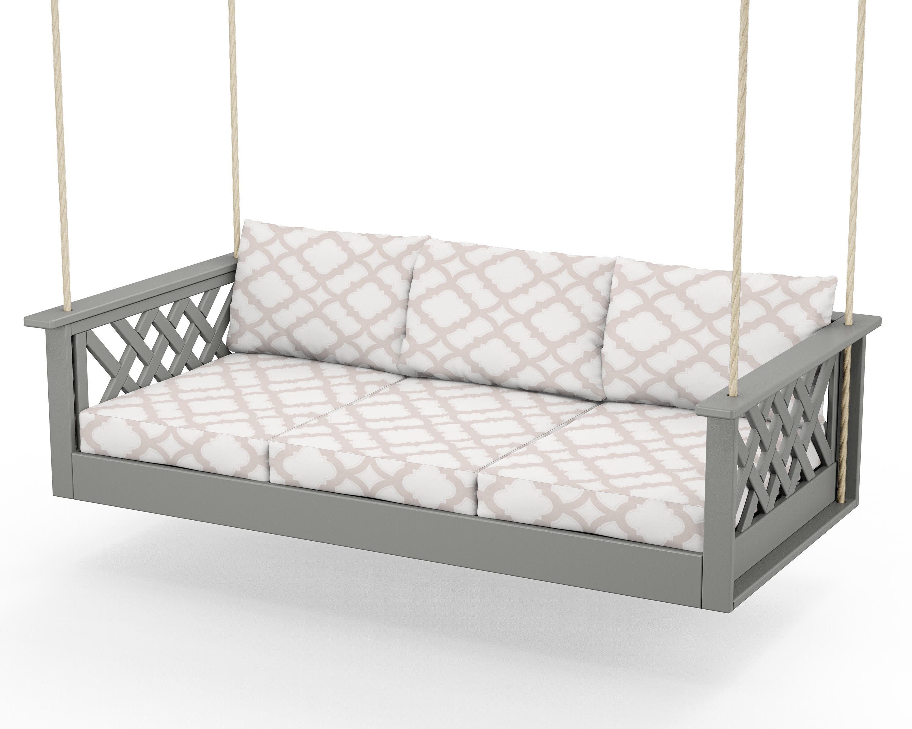 Wovendale Daybed Swing in Slate Grey / Trellis Dune Burlap