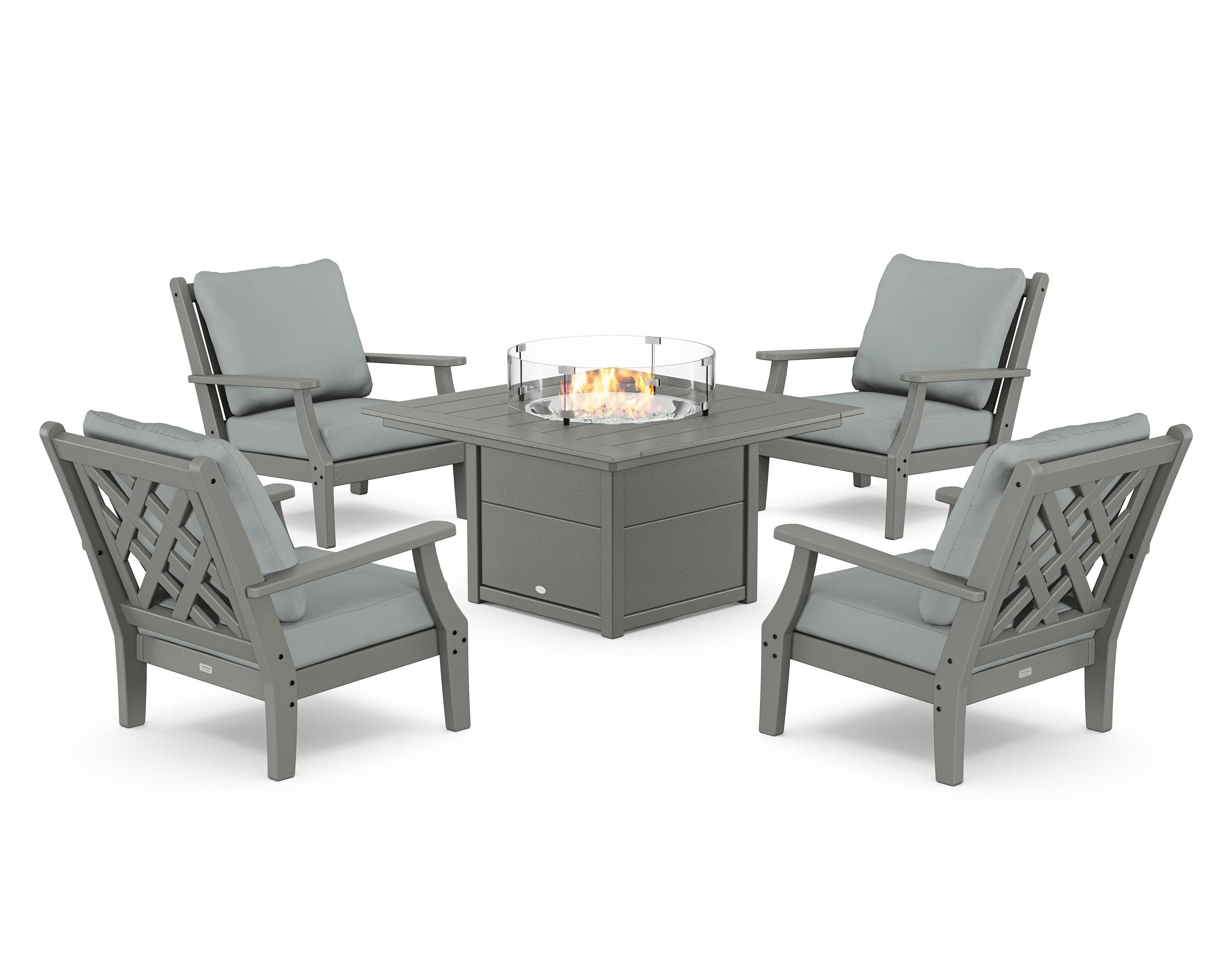 Wovendale 5-Piece Deep Seating Set with Fire Pit Table in Slate Grey / Spa