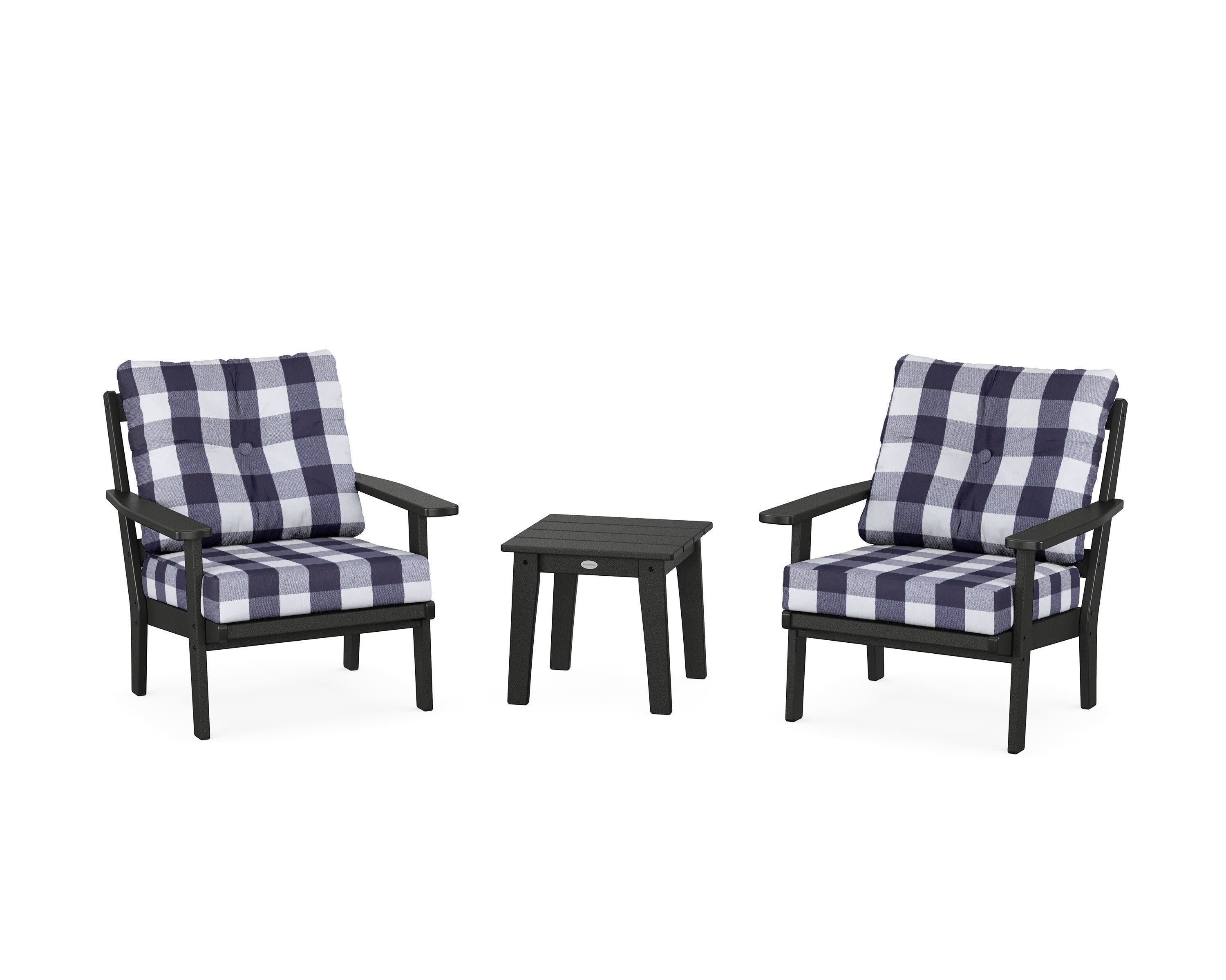 Prairie 3-Piece Deep Seating Set in Black / Buffalo Plaid Navy