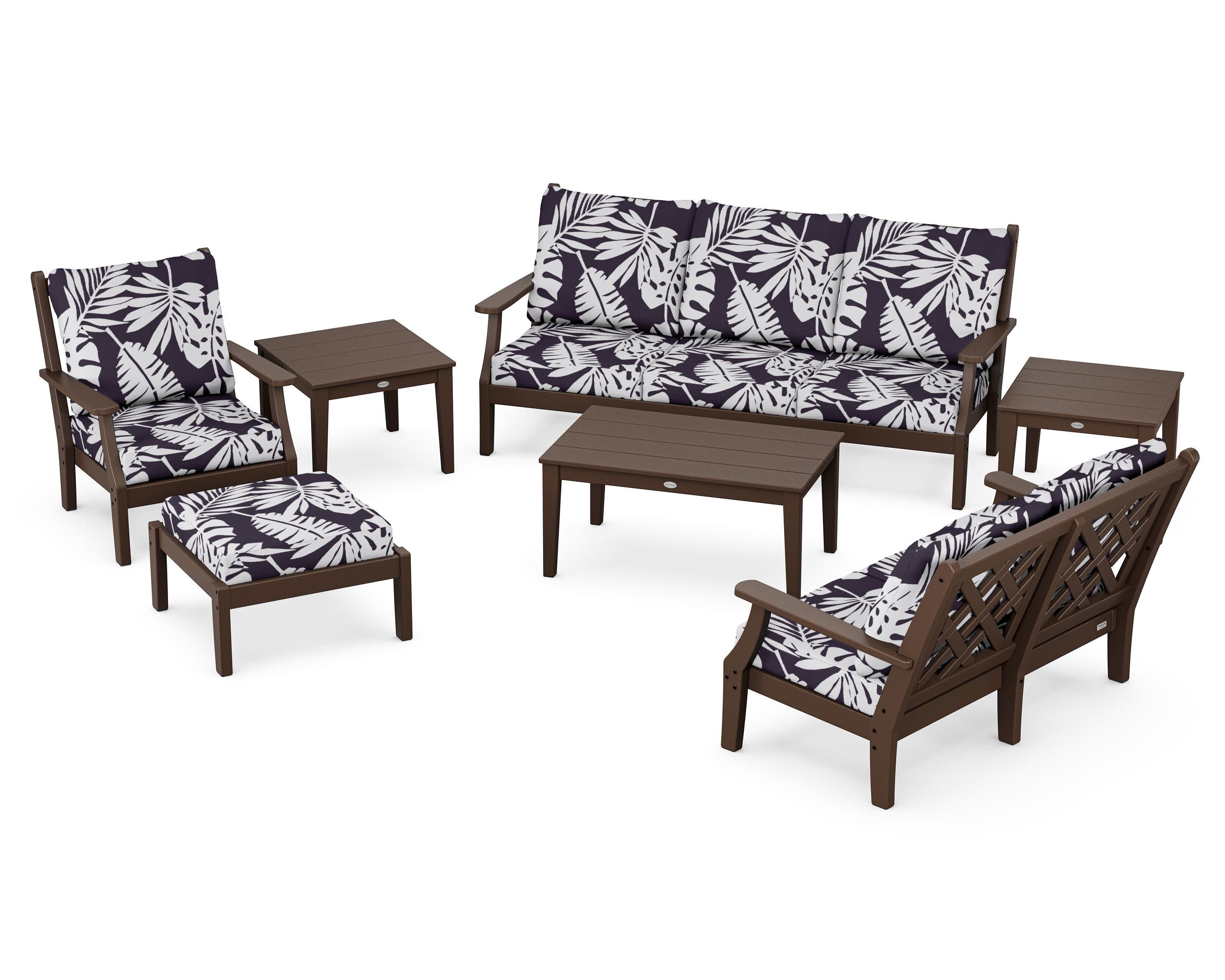 Wovendale 7-Piece Deep Seating Set in Mahogany / Leaf Navy