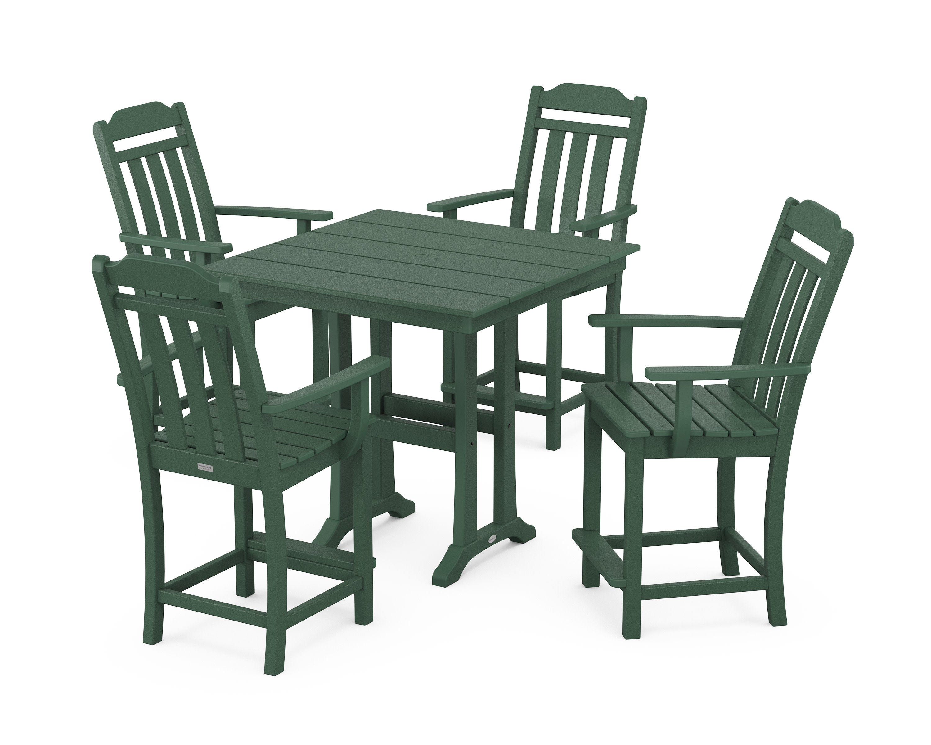 Cottage 5-Piece Farmhouse Counter Set with Trestle Legs in Green