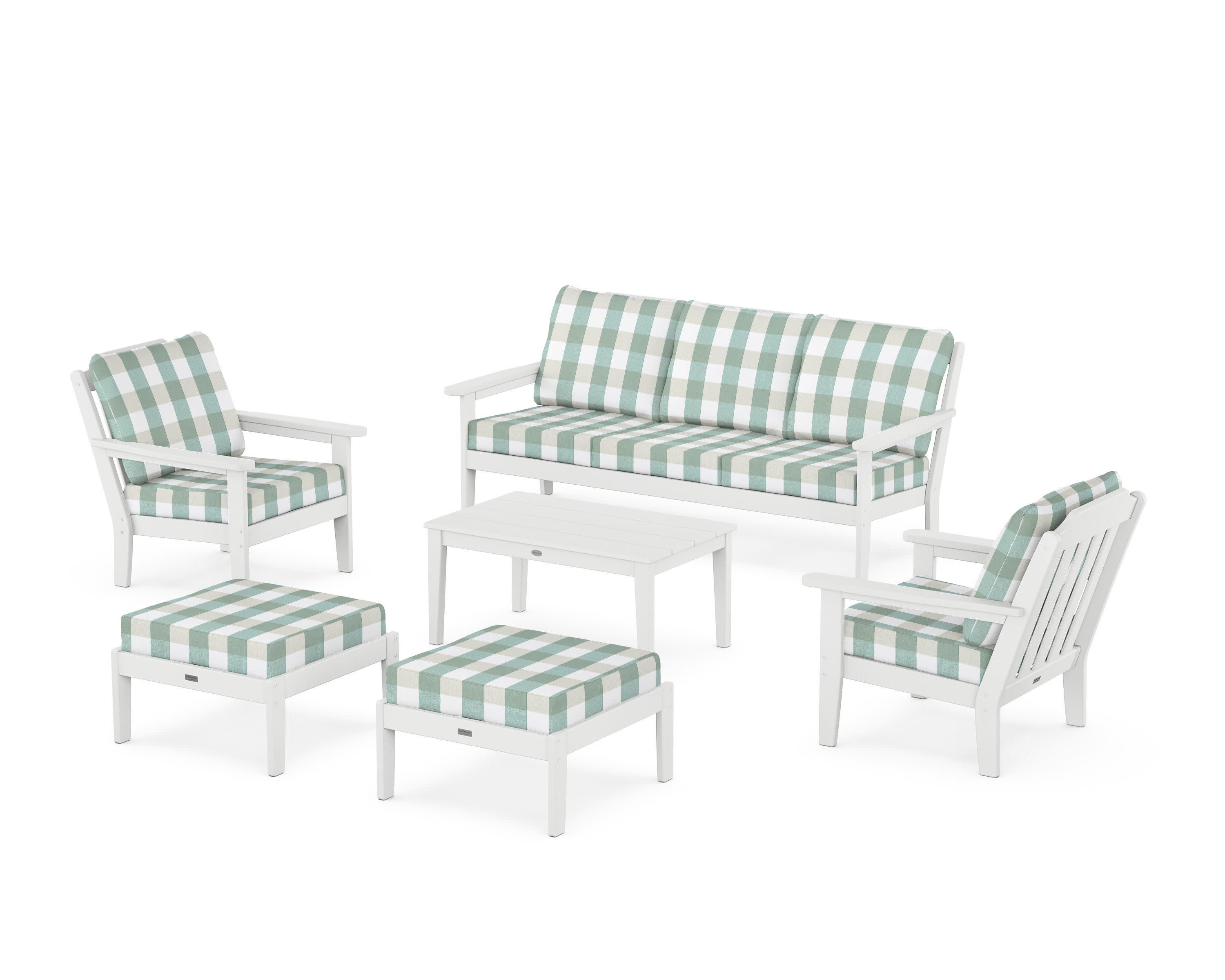 Cottage 6-Piece Lounge Sofa Set in White / Buffalo Plaid Glacier Spa
