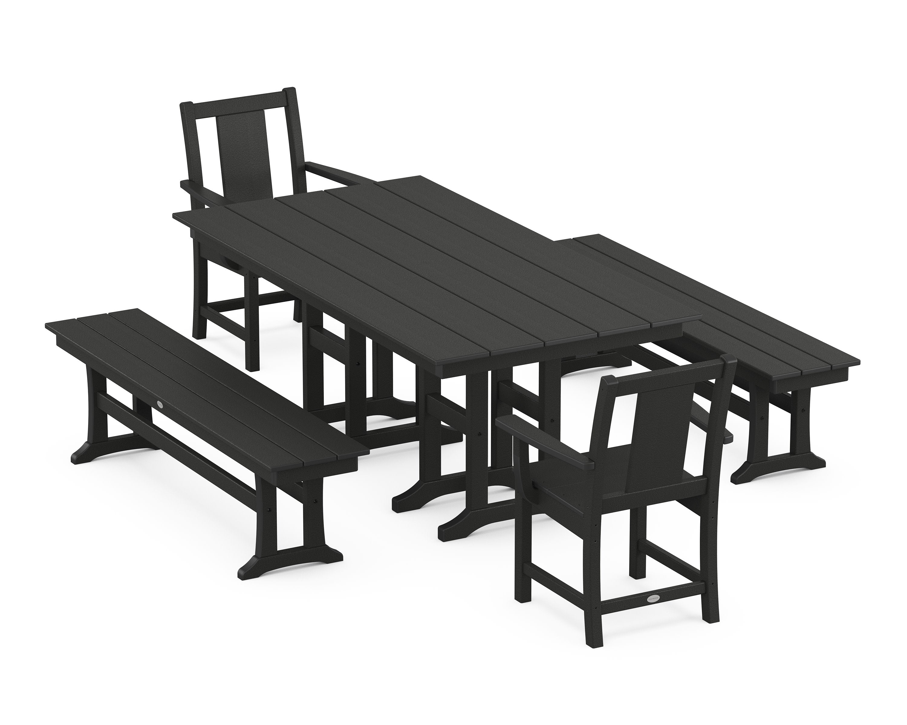 Prairie 5-Piece Farmhouse Dining Set with Benches in Black