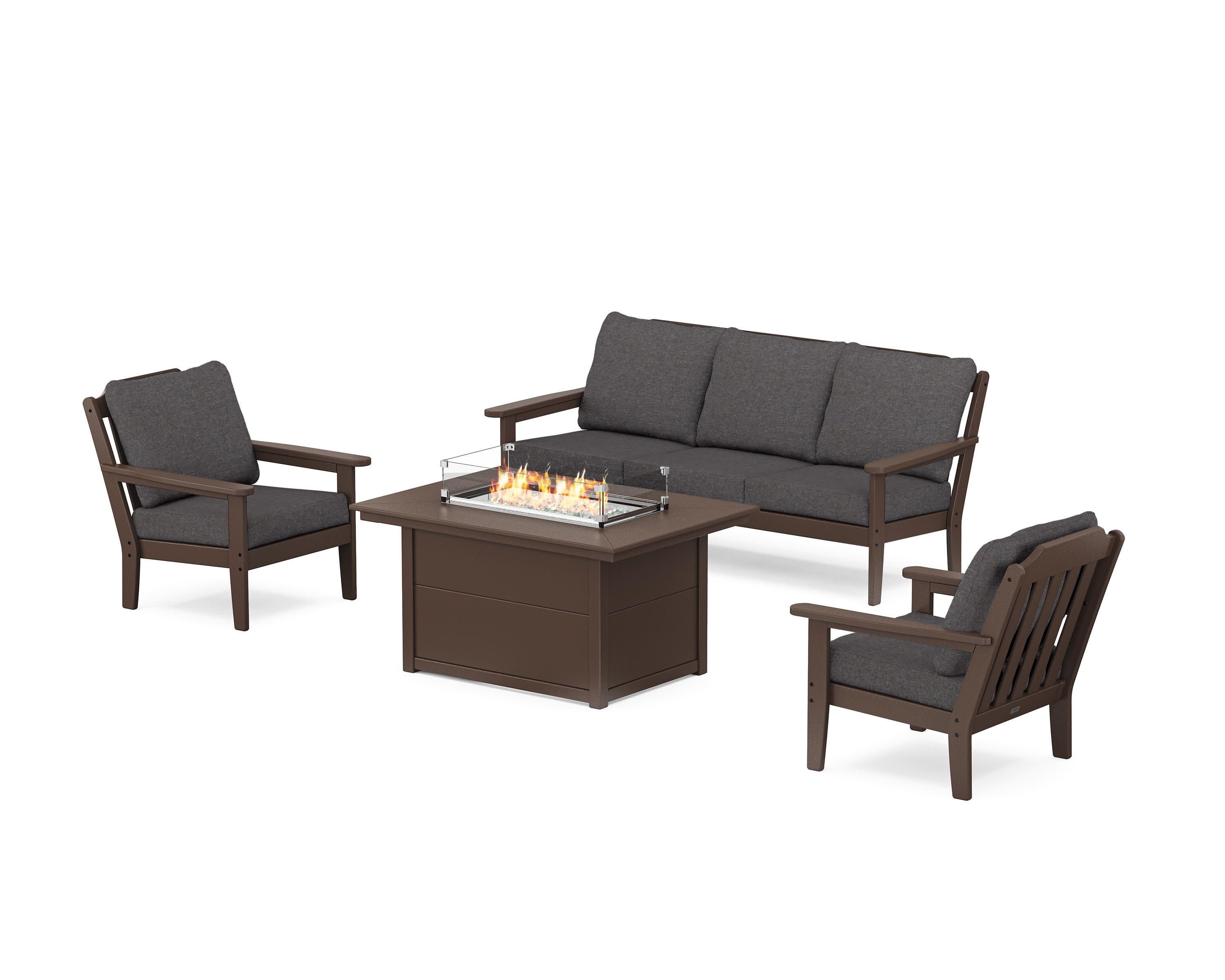Cottage Deep Seating Fire Pit Table Set in Mahogany / Ash Charcoal