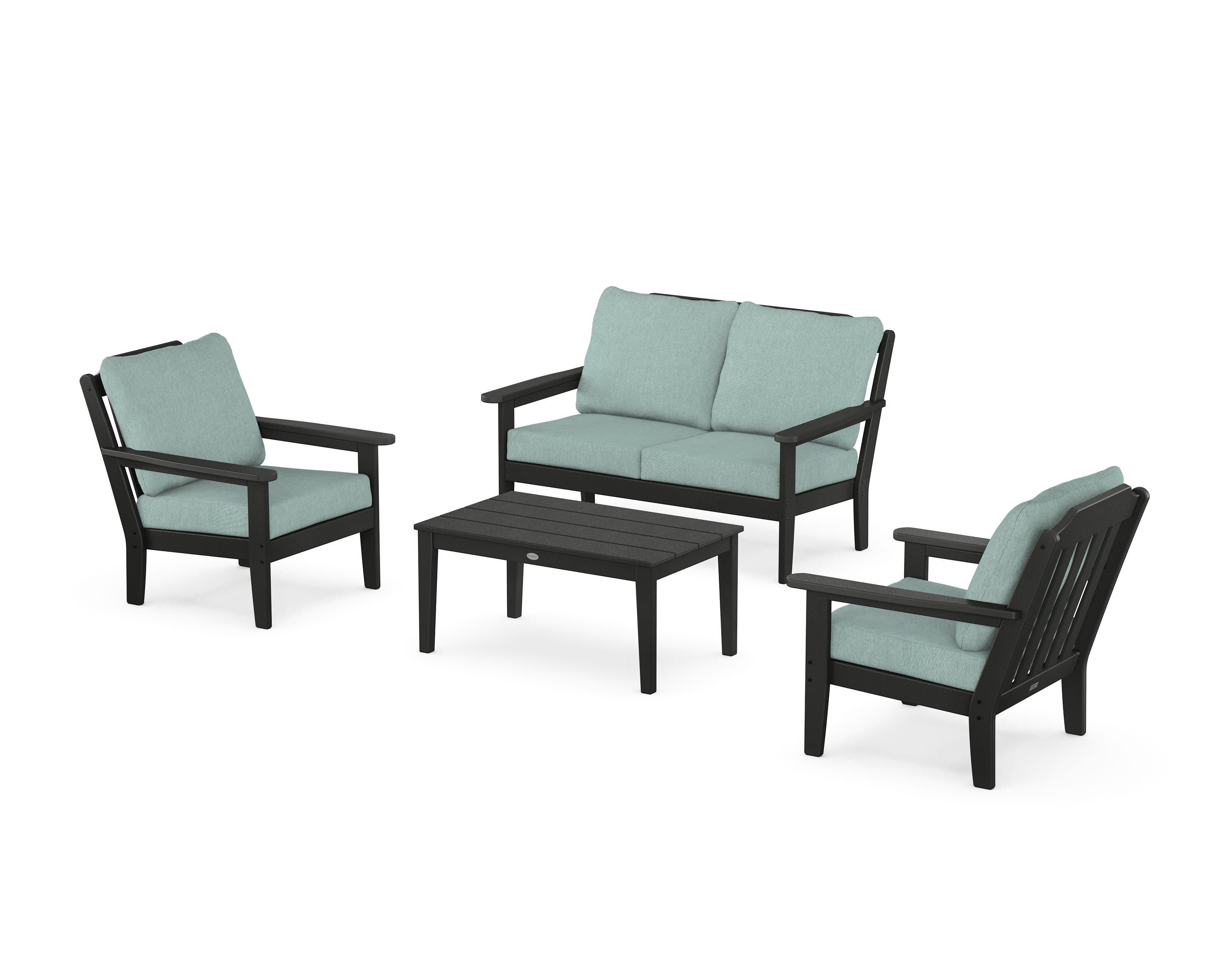 Cottage 4-Piece Deep Seating Set with Loveseat in Black / Glacier Spa