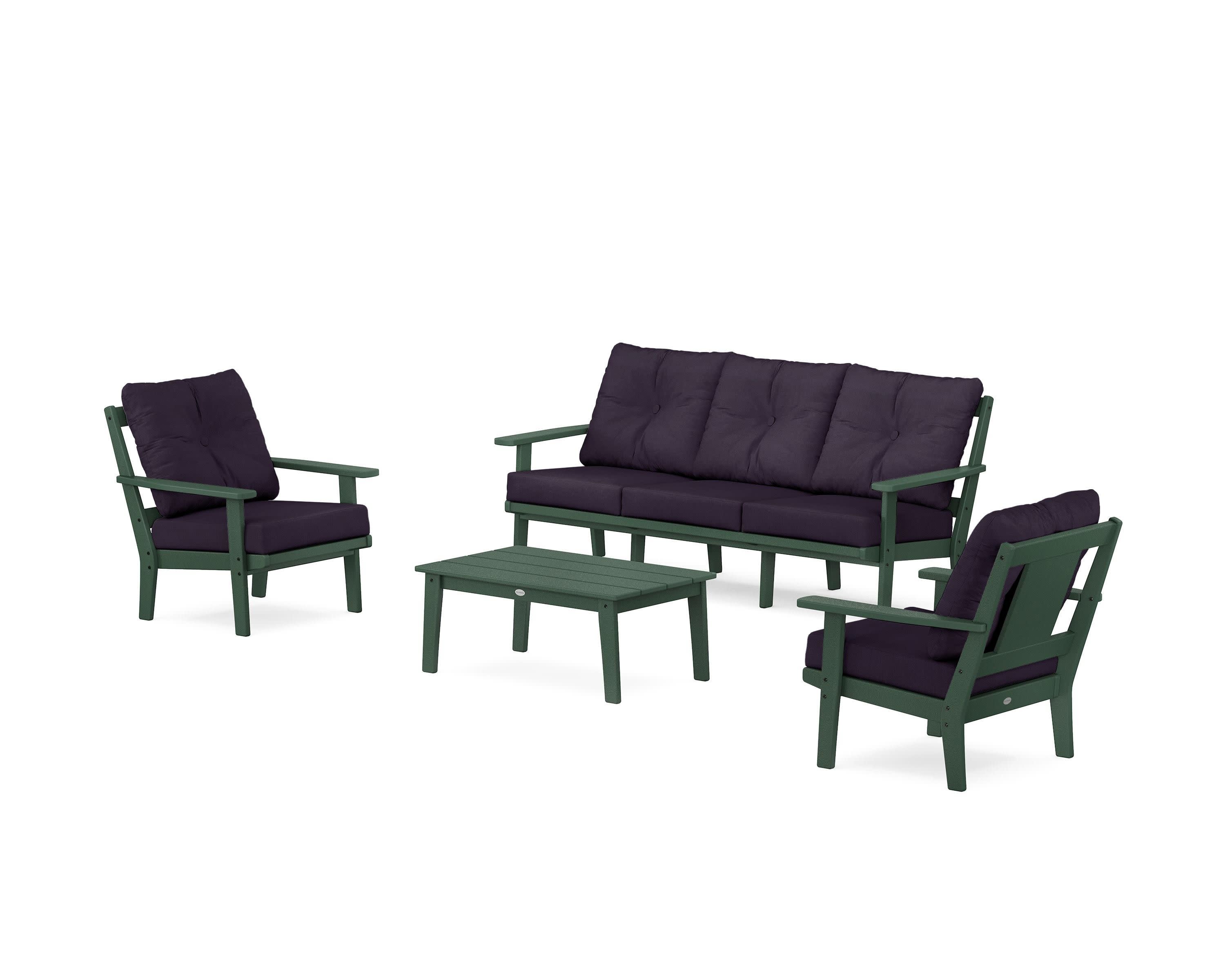 Prairie 4-Piece Deep Seating Set with Sofa in Green / Navy Linen