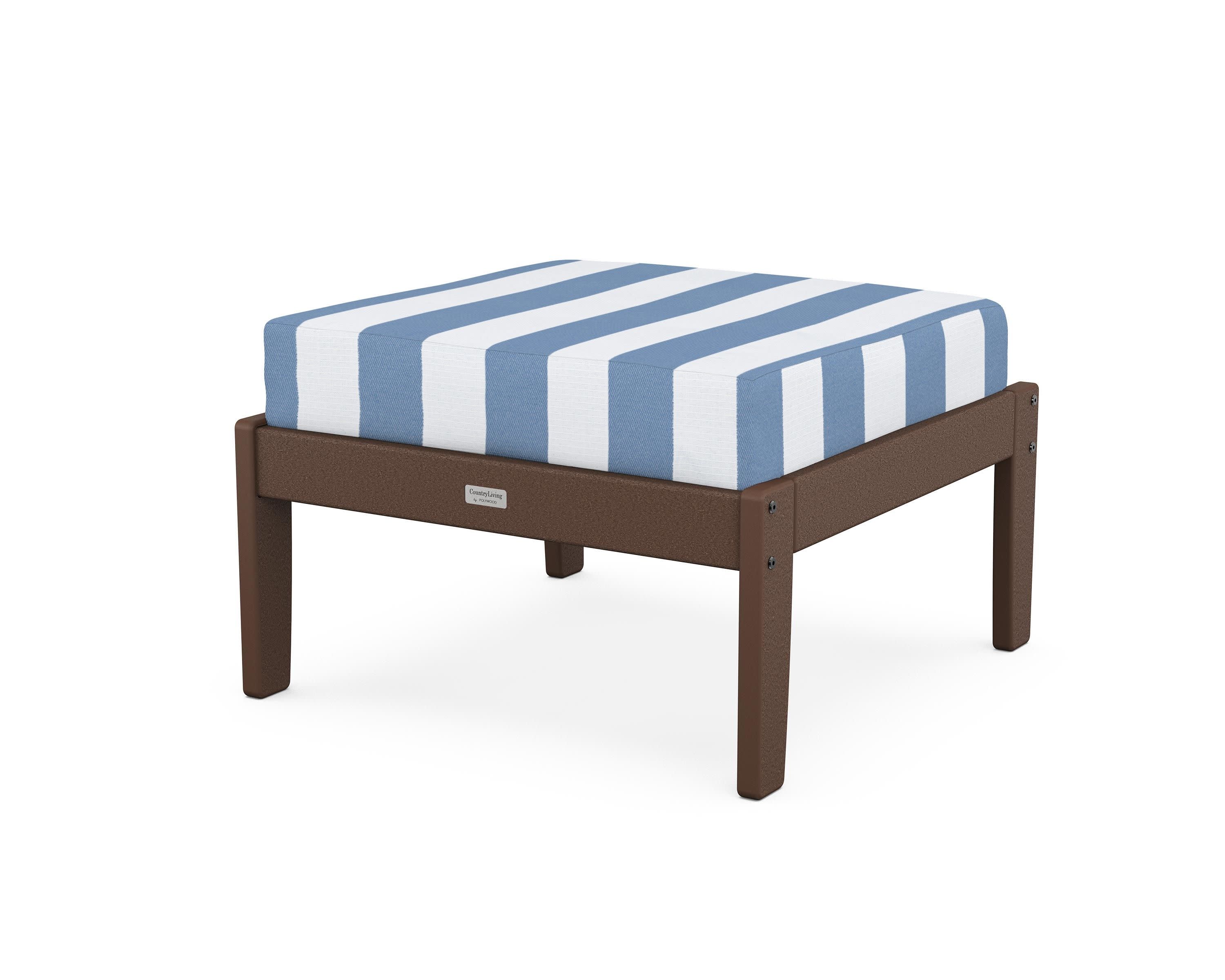 Cottage Deep Seating Ottoman in Mahogany / Cabana Stripe Sky Blue