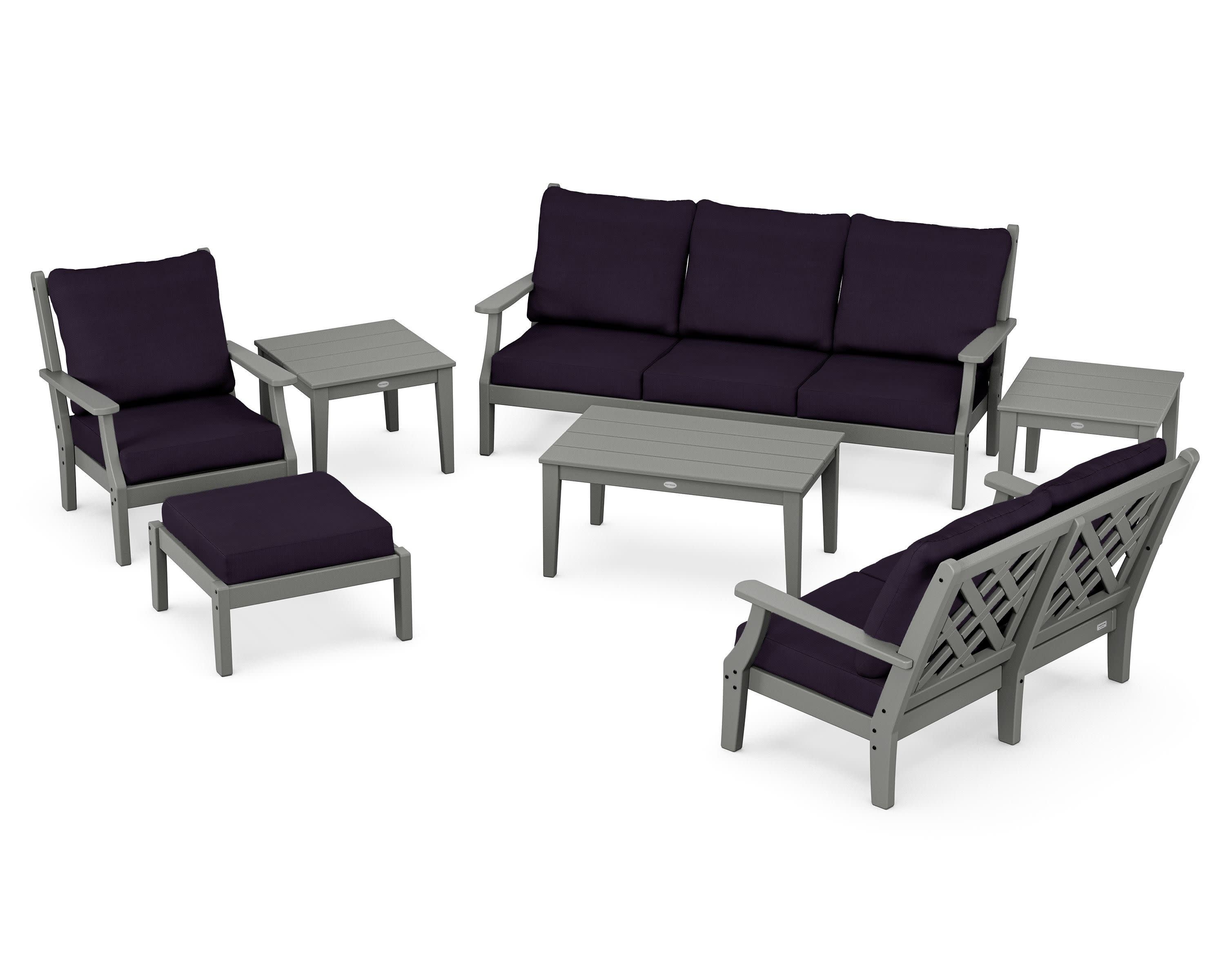 Wovendale 7-Piece Deep Seating Set in Slate Grey / Navy Linen