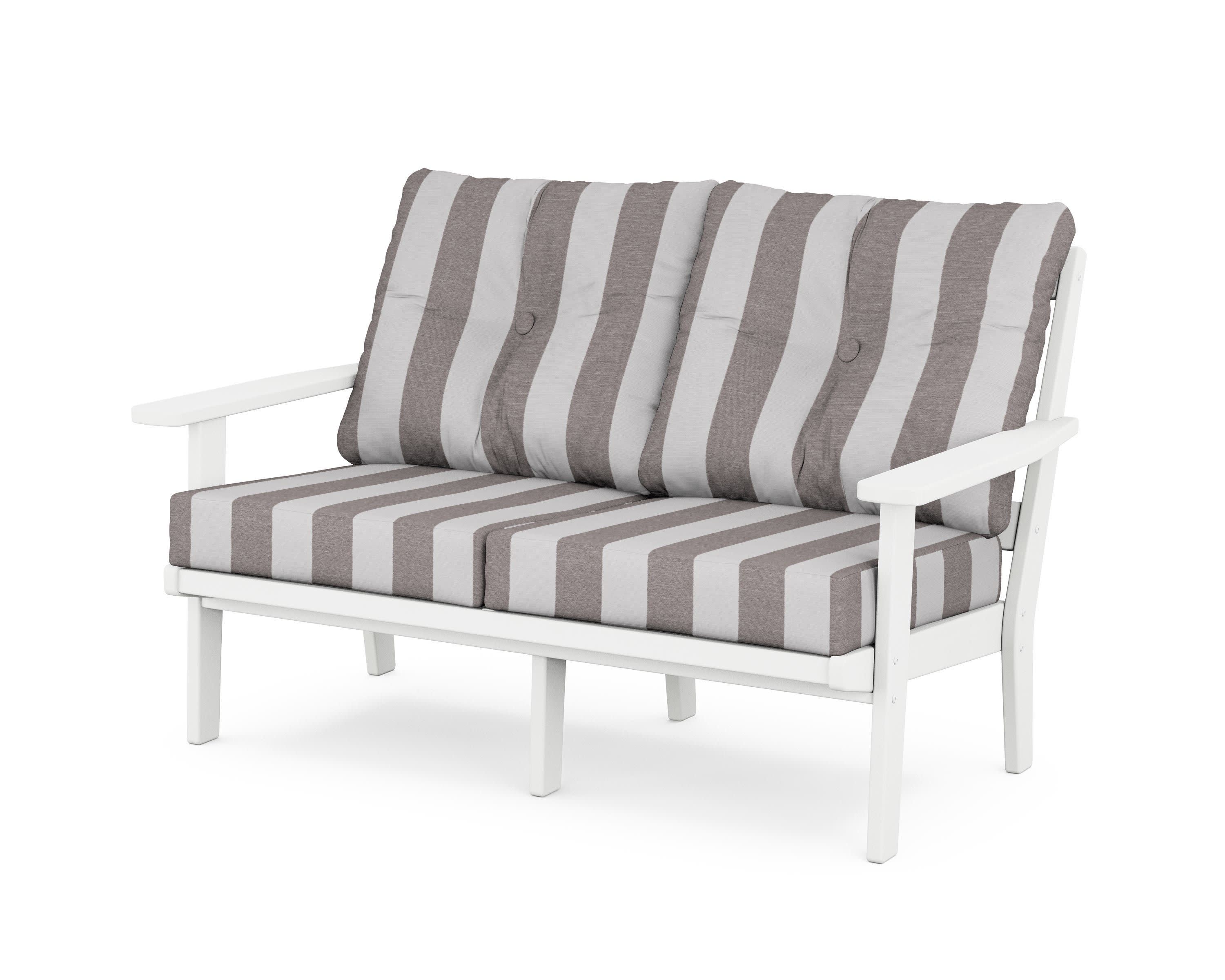 Prairie Deep SeatingLoveseat in White / Cabana Stripe Grey Mist