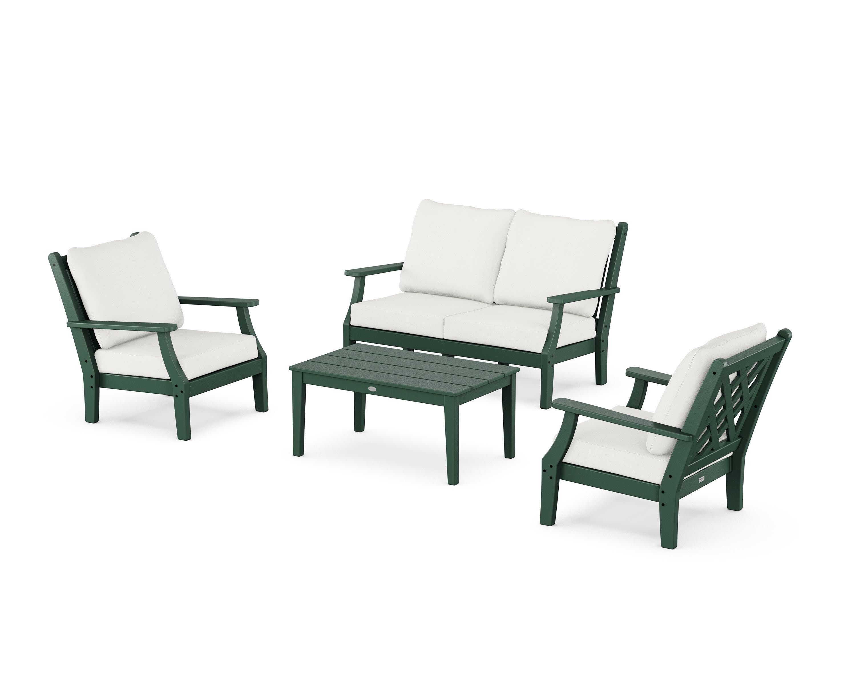 Wovendale 4-Piece Deep Seating Set with Loveseat in Green / Natural Linen