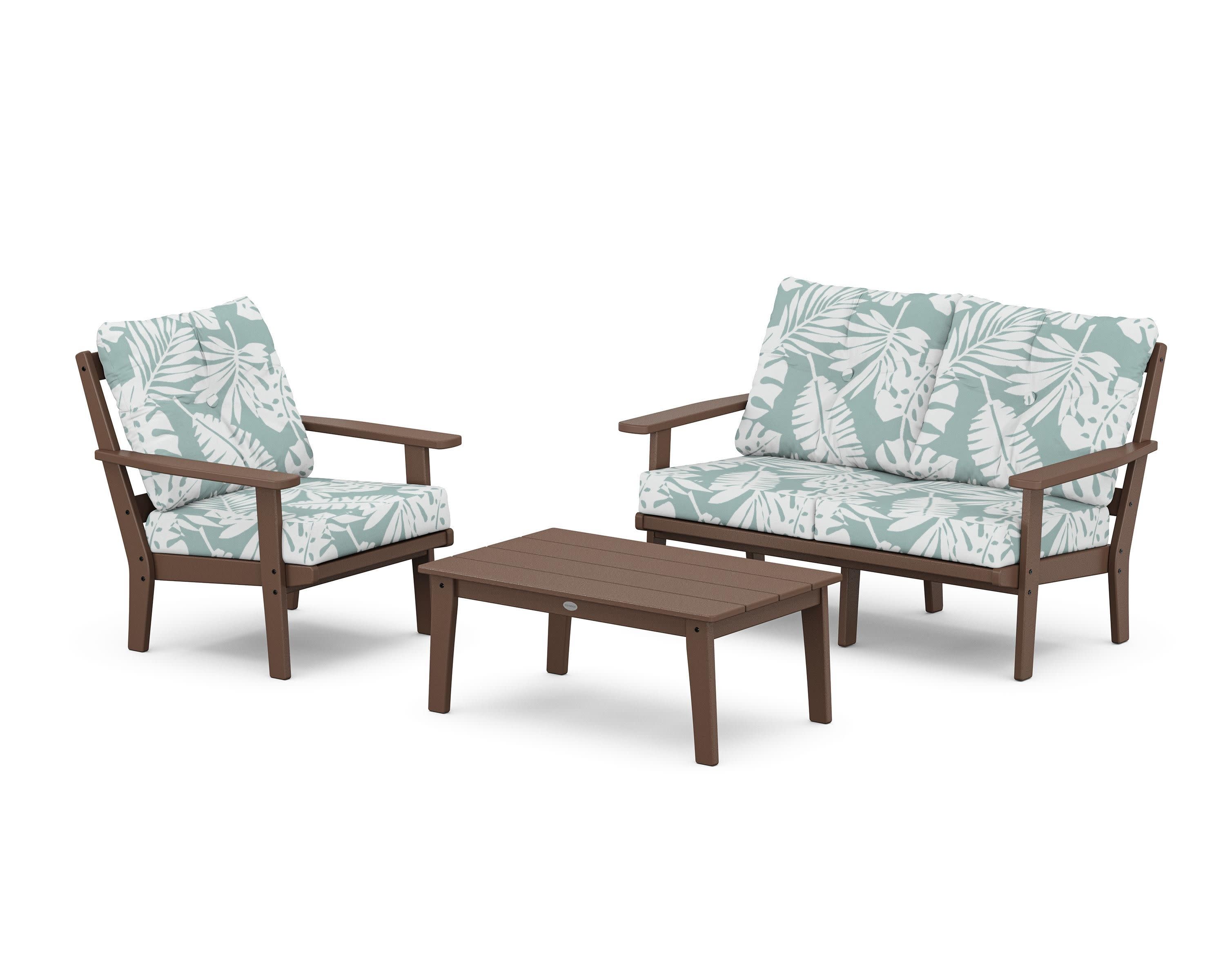 Prairie 3-Piece Deep Seating Set with Loveseat in Mahogany / Leaf Glacier Spa