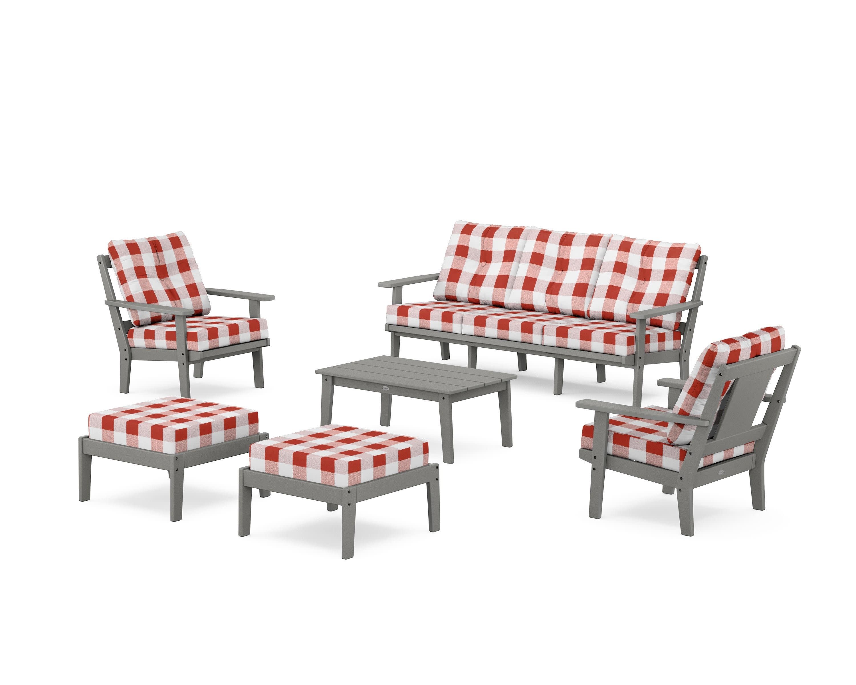 Prairie 6-Piece Lounge Sofa Set in Slate Grey / Buffalo Plaid Crimson