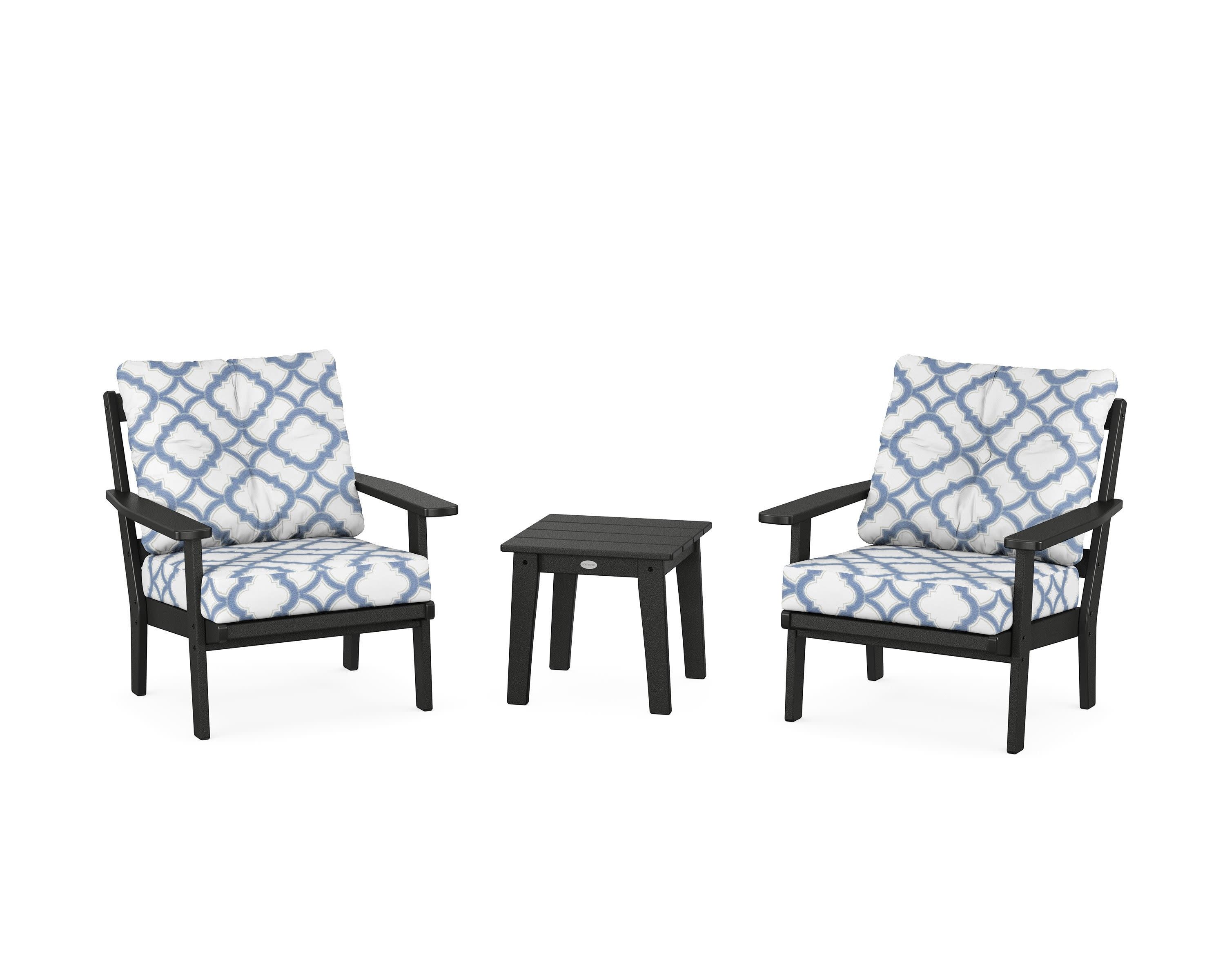 Prairie 3-Piece Deep Seating Set in Black / Trellis Sky Blue