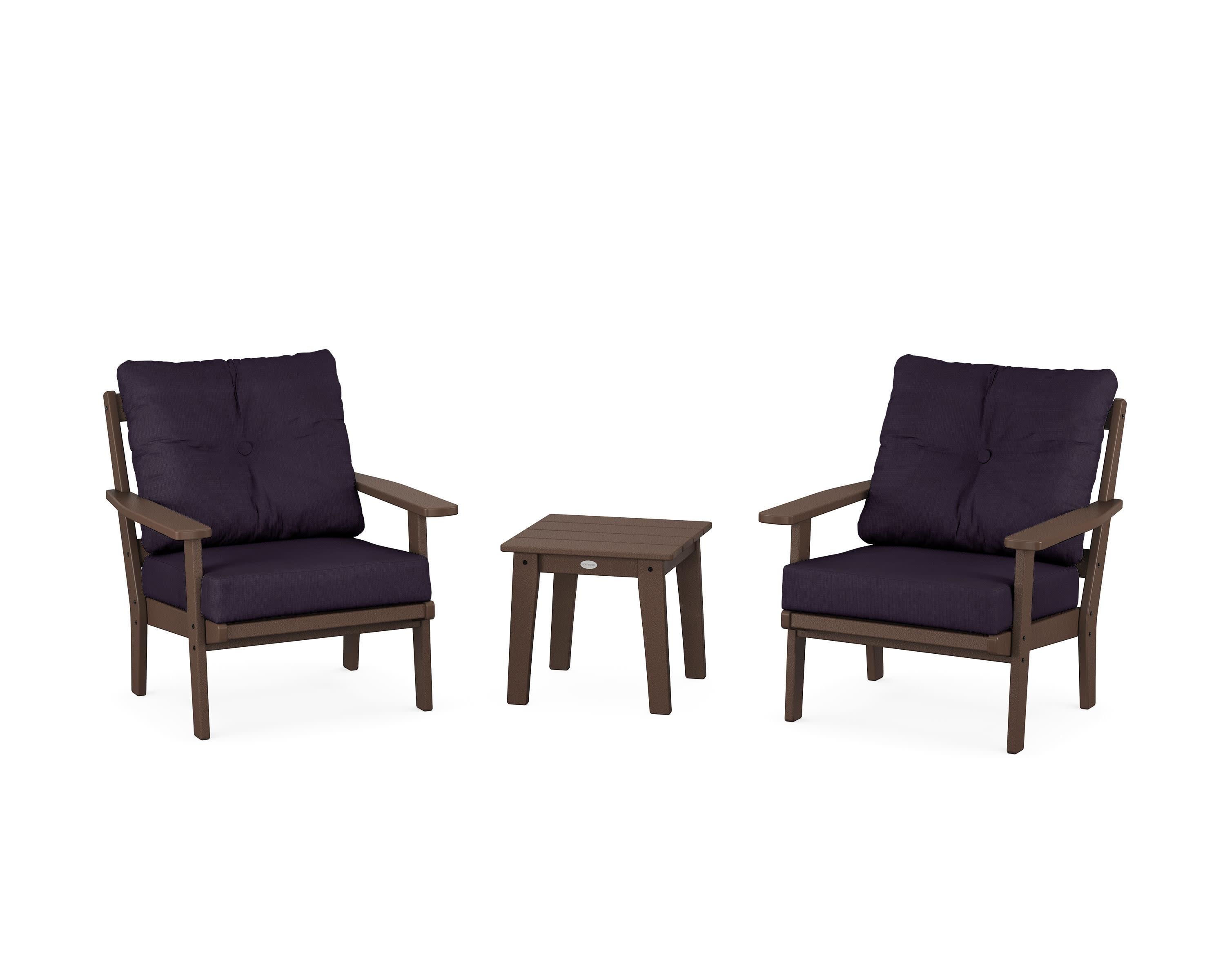 Prairie 3-Piece Deep Seating Set in Mahogany / Navy Linen