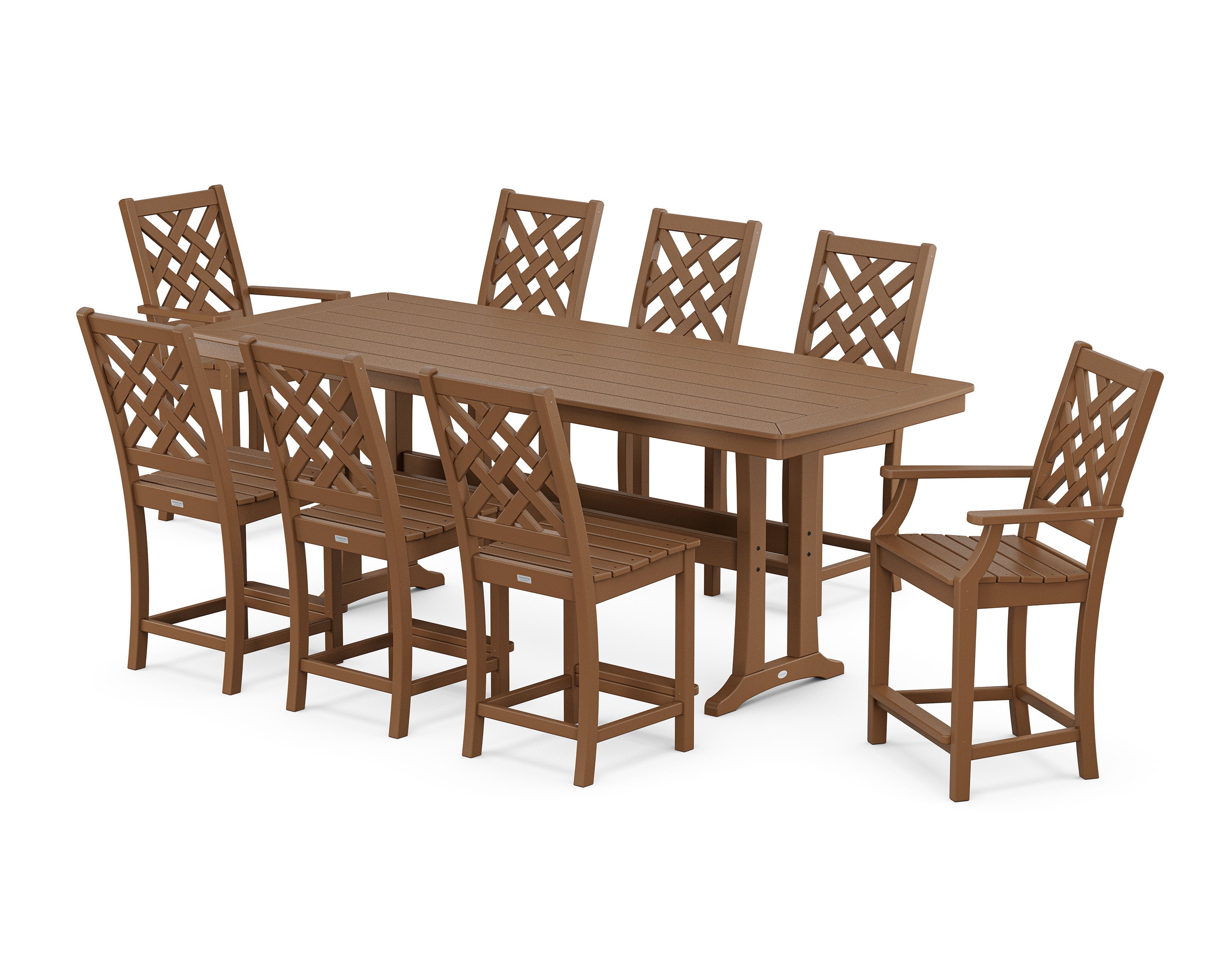 Wovendale 9-Piece Counter Set with Trestle Legs in Teak