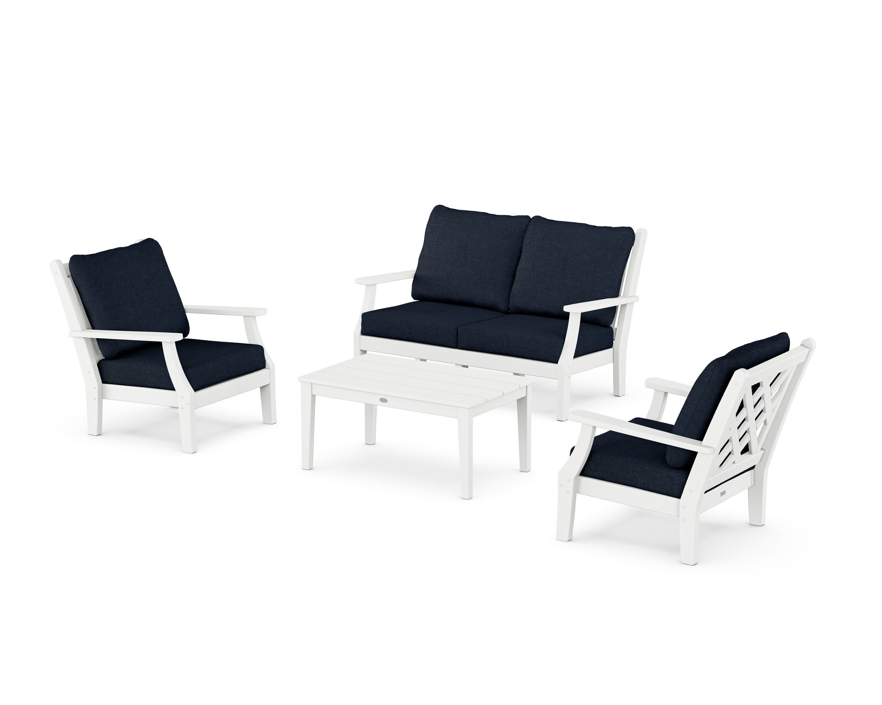 Wovendale 4-Piece Deep Seating Set with Loveseat in White / Marine Indigo