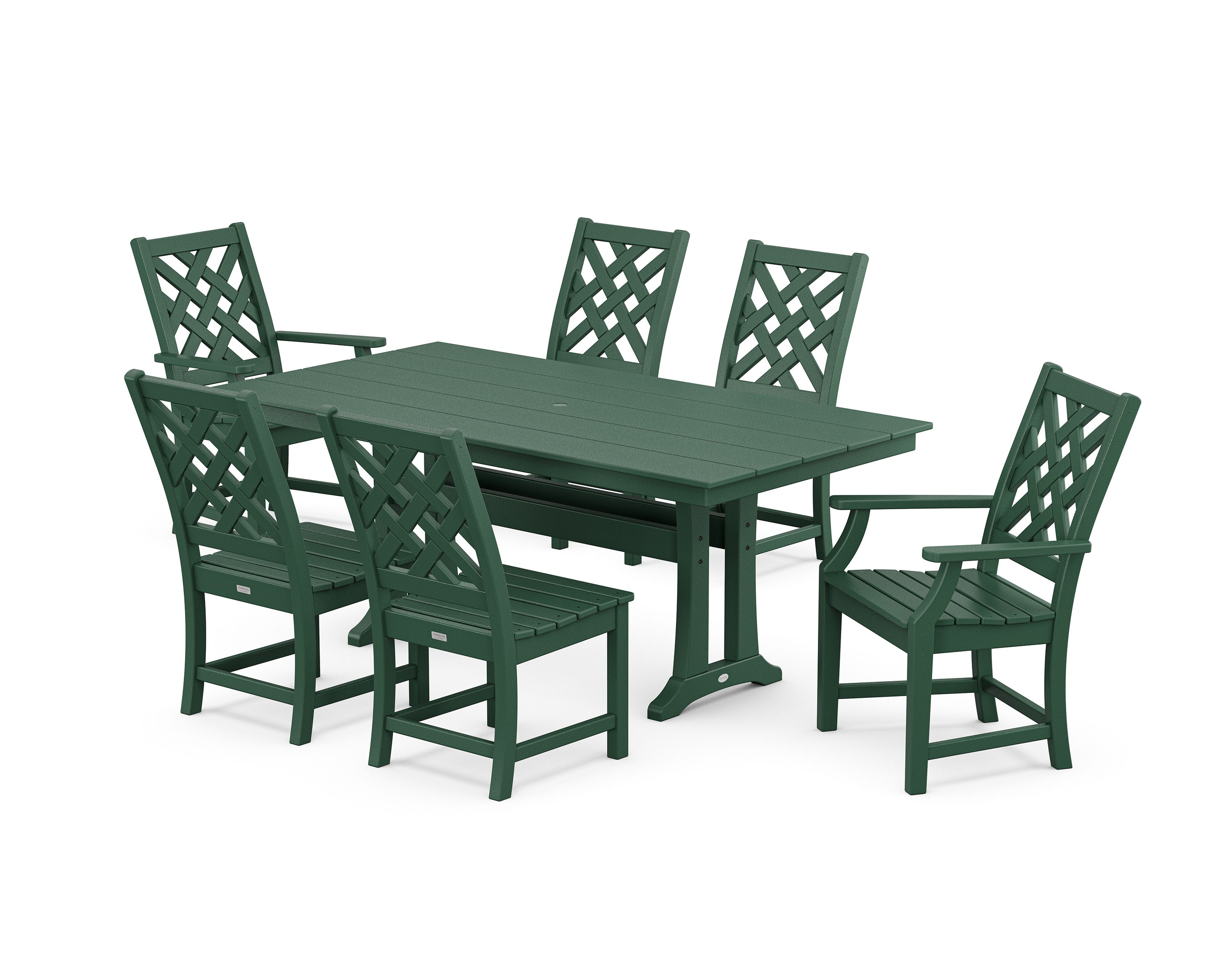 Wovendale 7-Piece Farmhouse Dining Set with Trestle Legs in Green