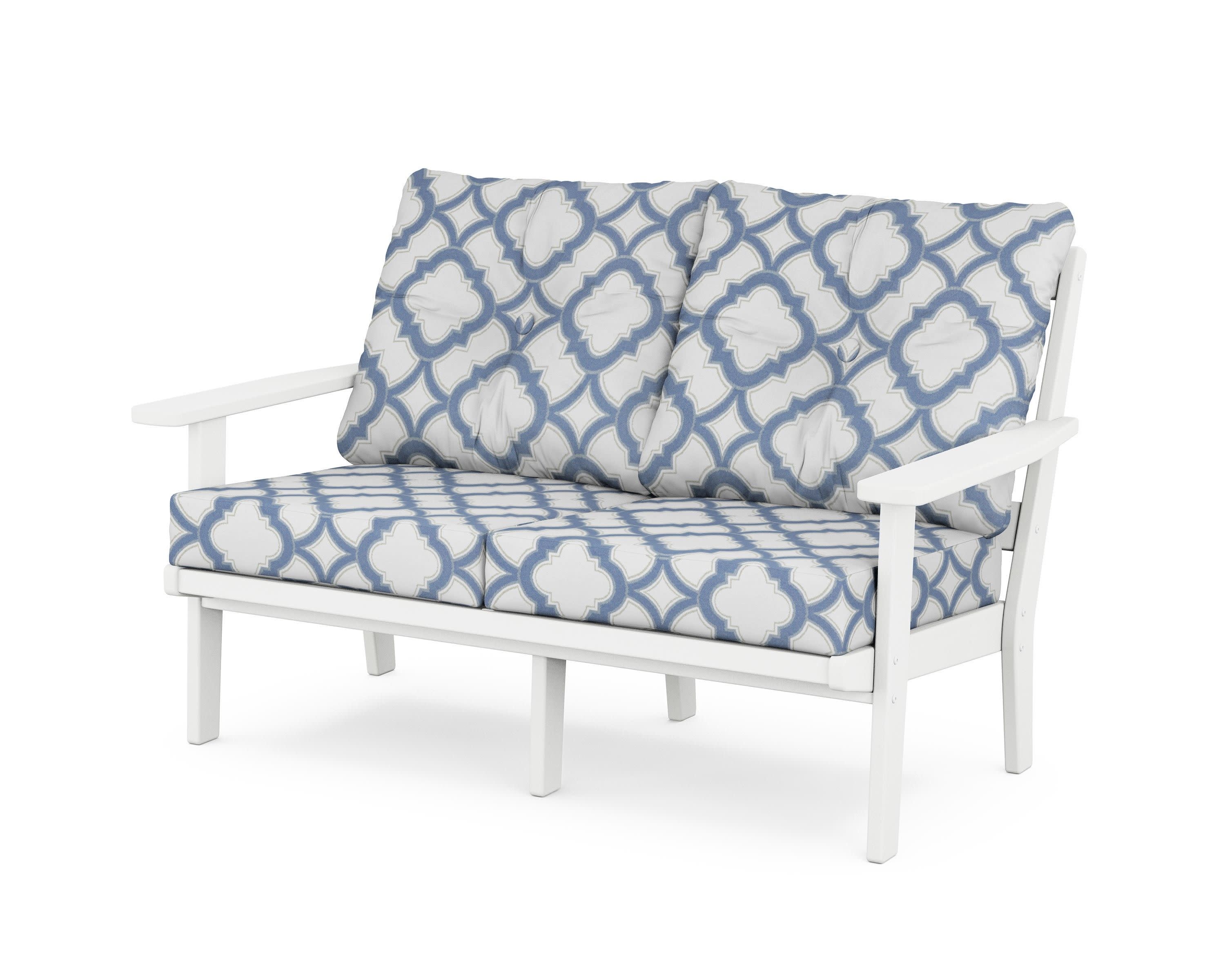 Prairie Deep SeatingLoveseat in White / Trellis Sky Blue
