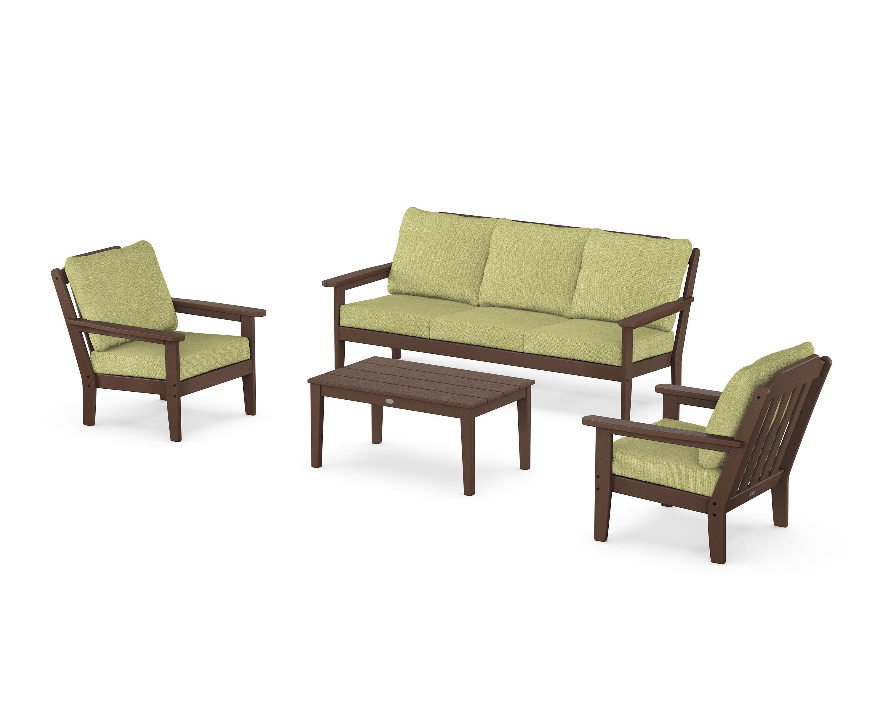 Cottage 4-Piece Deep Seating Set with Sofa in Mahogany / Chartreuse Boucle