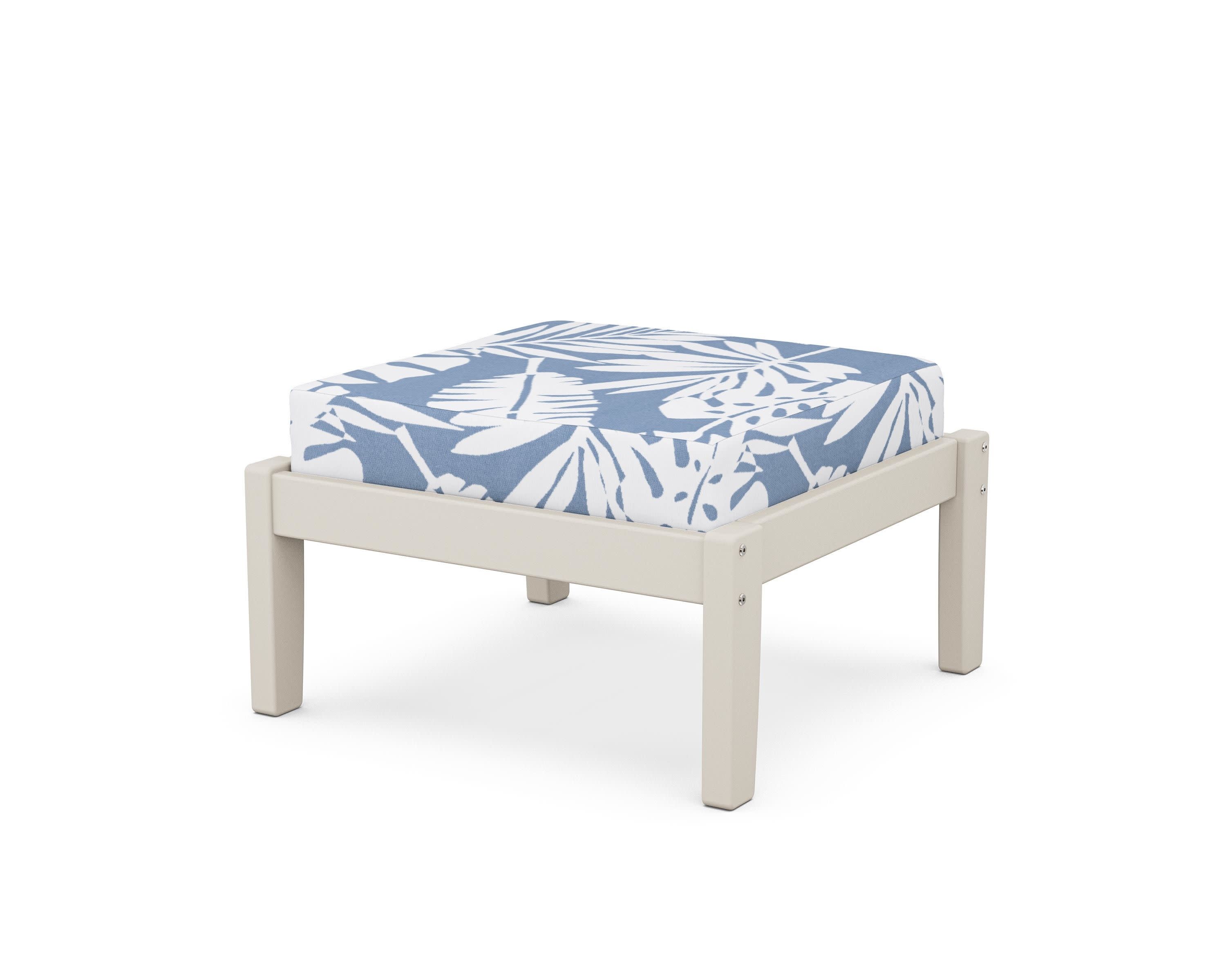 Deep Seating Ottoman in Sand / Leaf Sky Blue