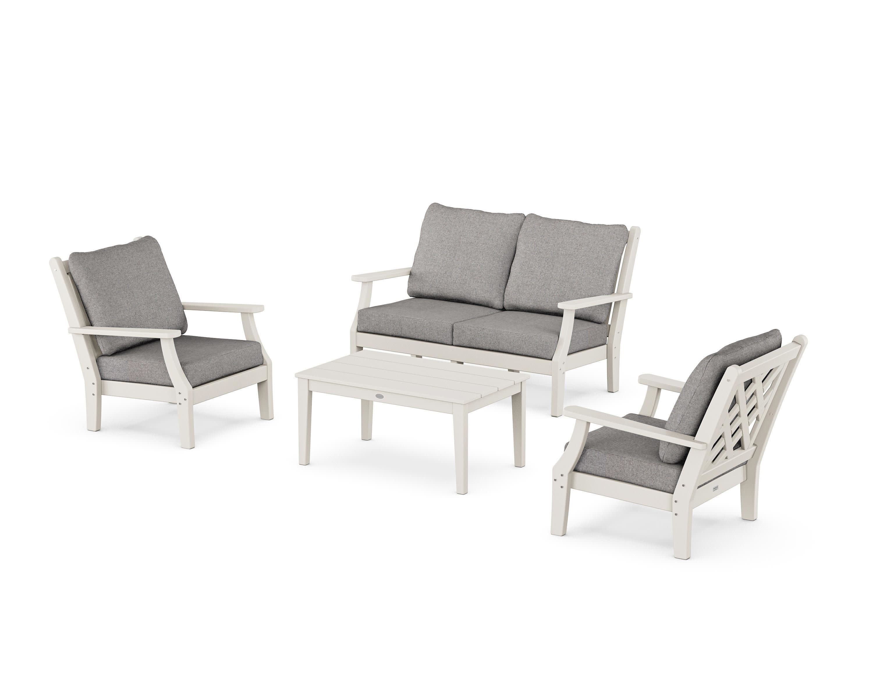 Wovendale 4-Piece Deep Seating Set with Loveseat in Sand / Grey Mist