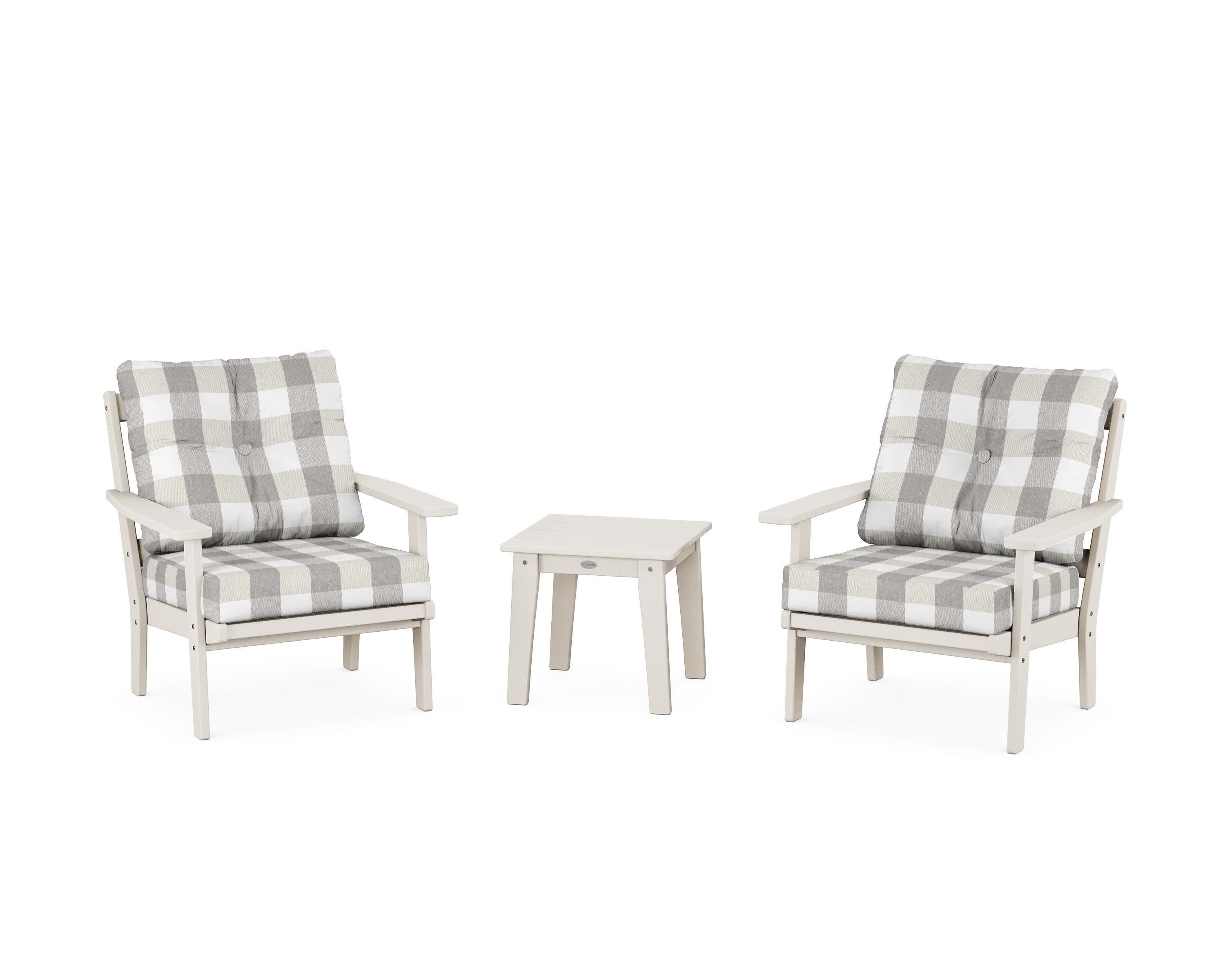 Prairie 3-Piece Deep Seating Set in Sand / Buffalo Plaid Grey Mist