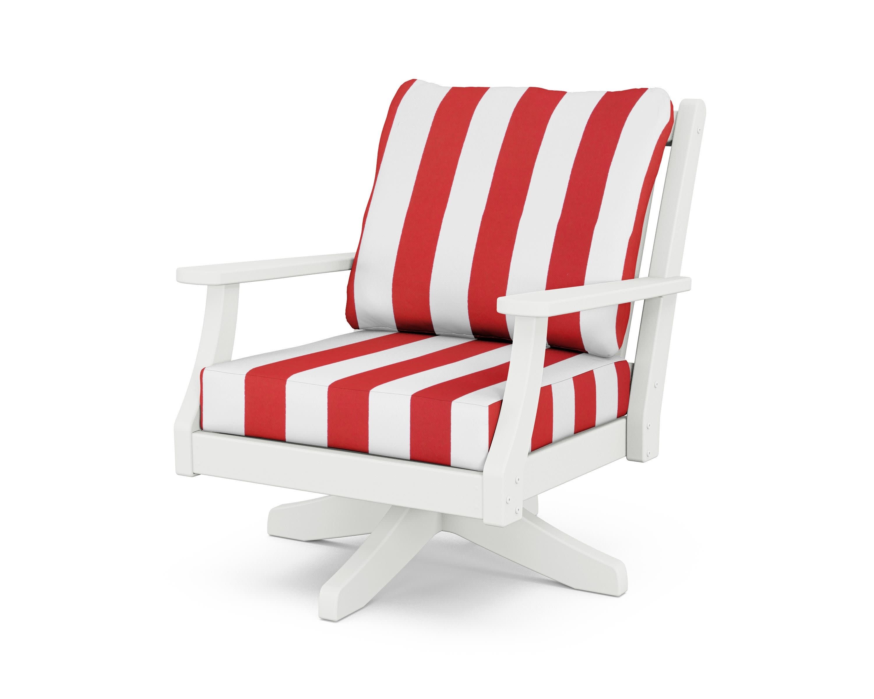 Wovendale Deep Seating Swivel Chair in White / Cabana Stripe Crimson