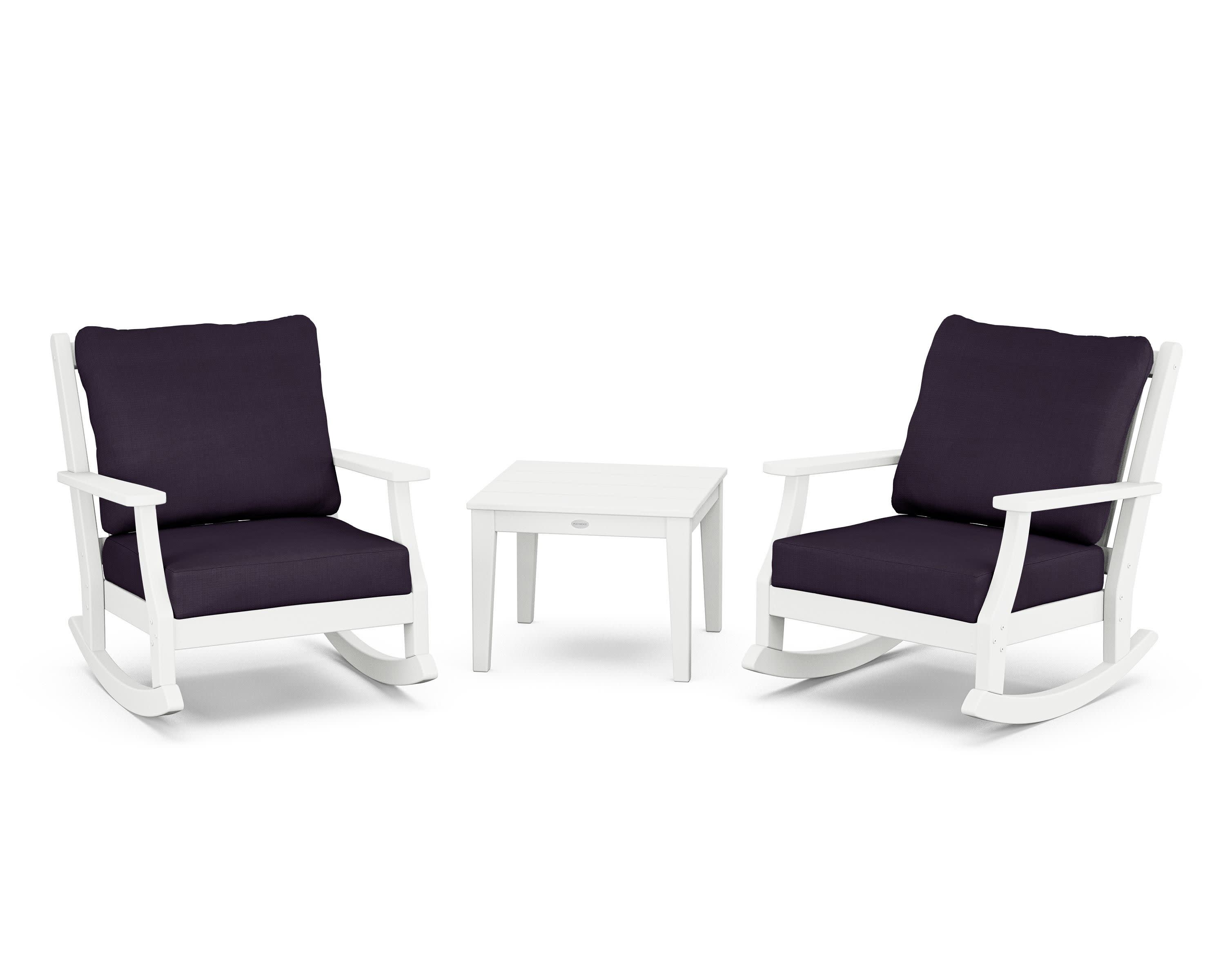 Wovendale 3-Piece Deep Seating Rocker Set in White / Navy Linen