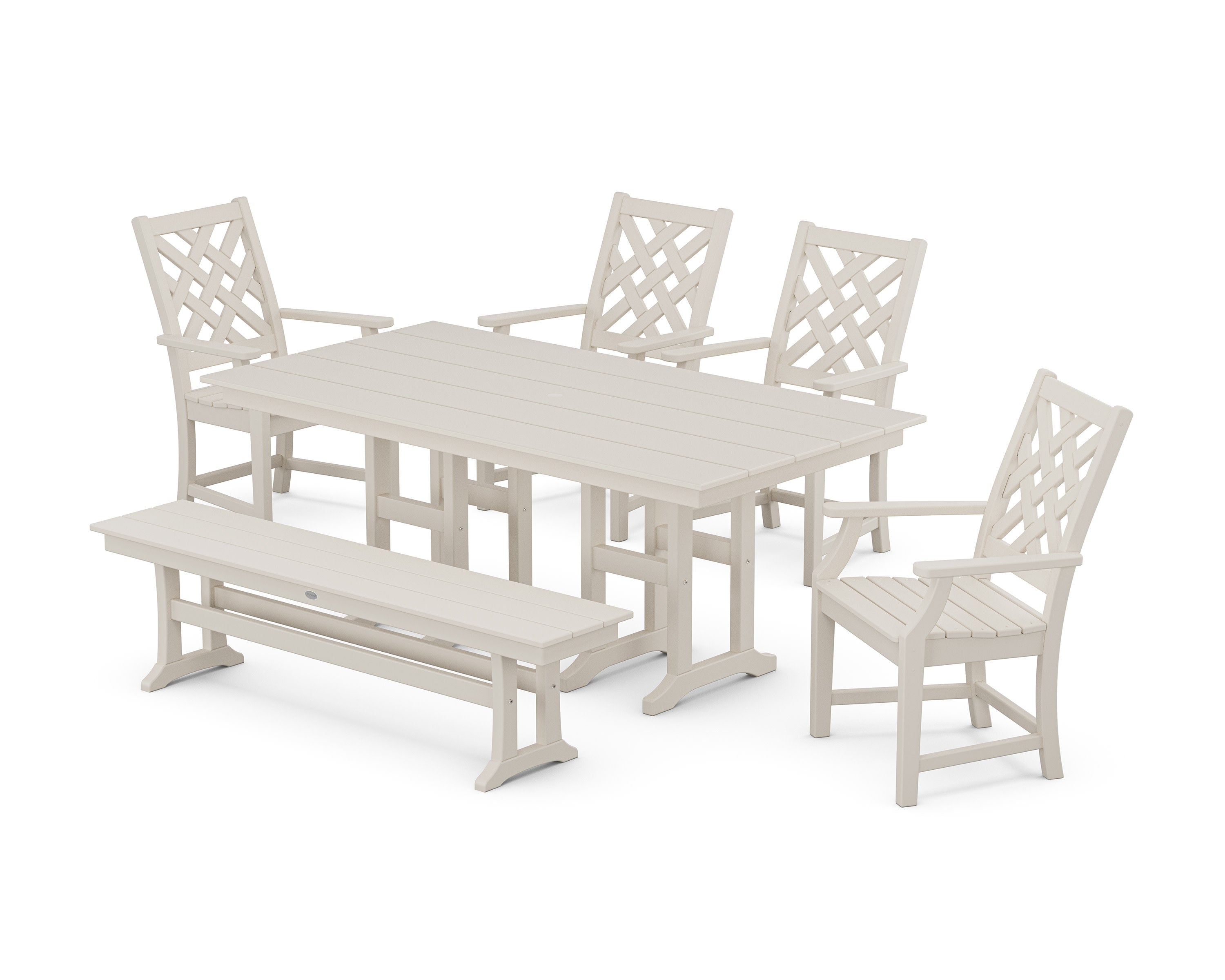 Wovendale 6-Piece Farmhouse Dining Set with Bench in Sand