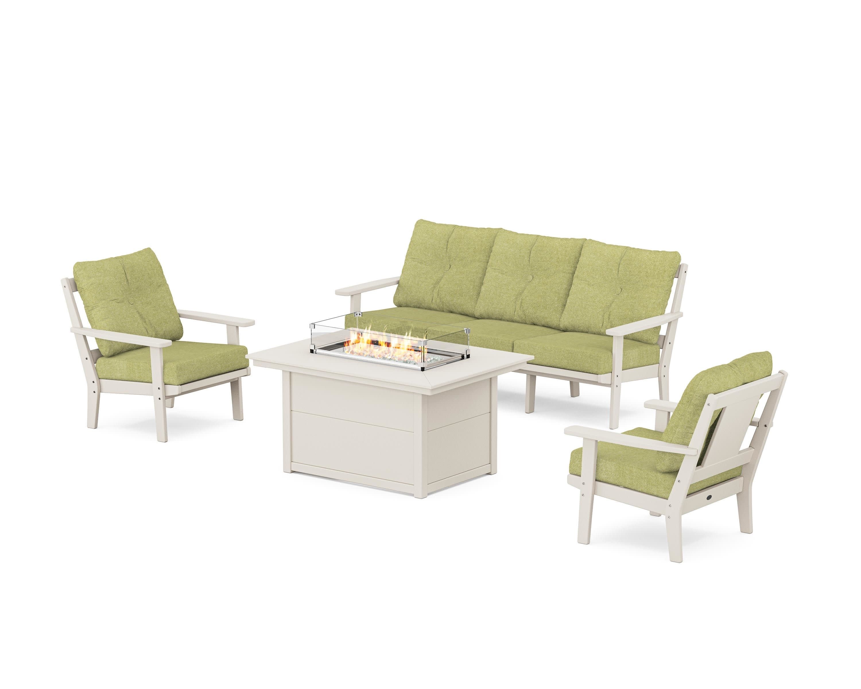 Prairie Deep Seating Fire Pit Table Set in Sand / Chartreuse Boucle