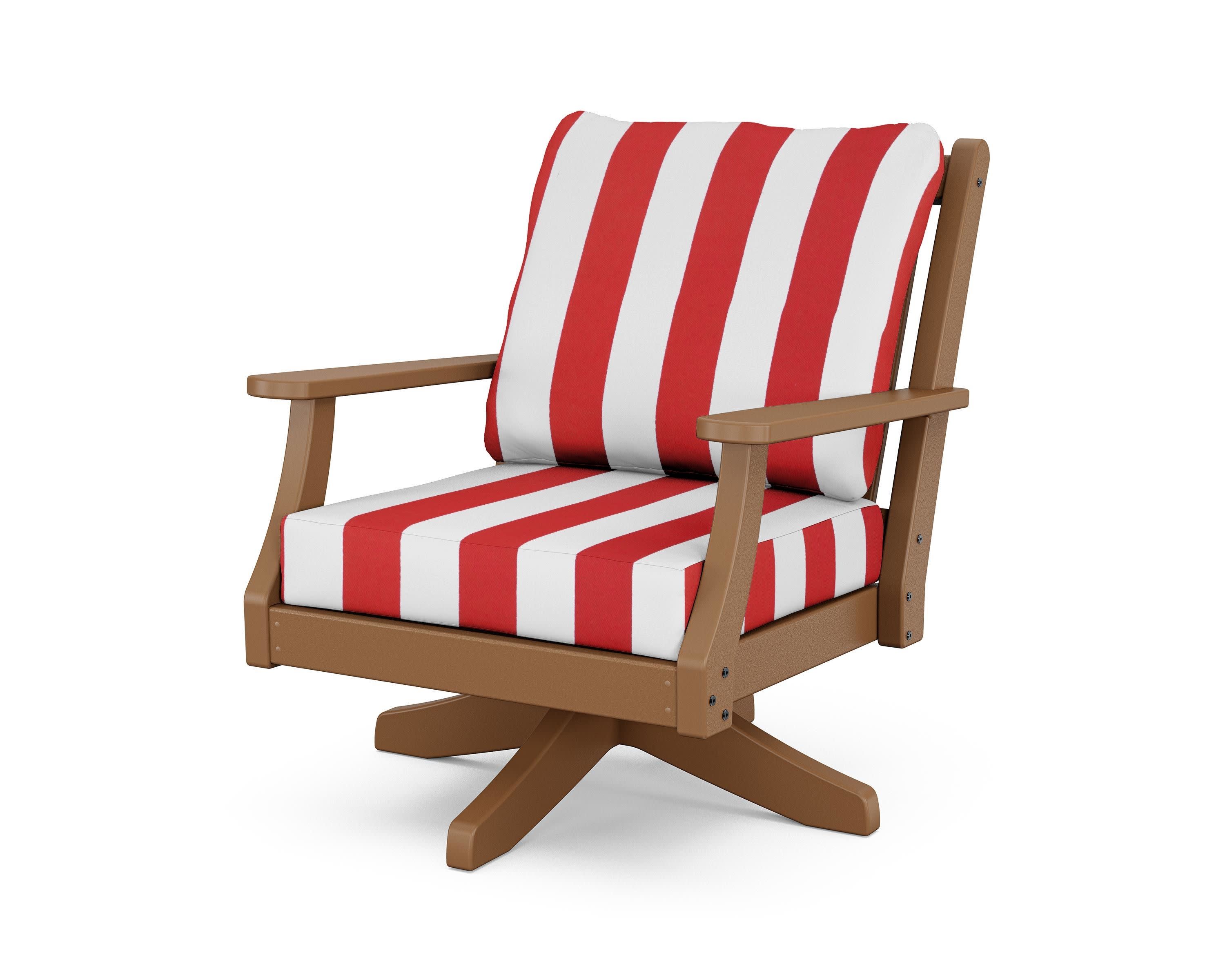 Wovendale Deep Seating Swivel Chair in Teak / Cabana Stripe Crimson