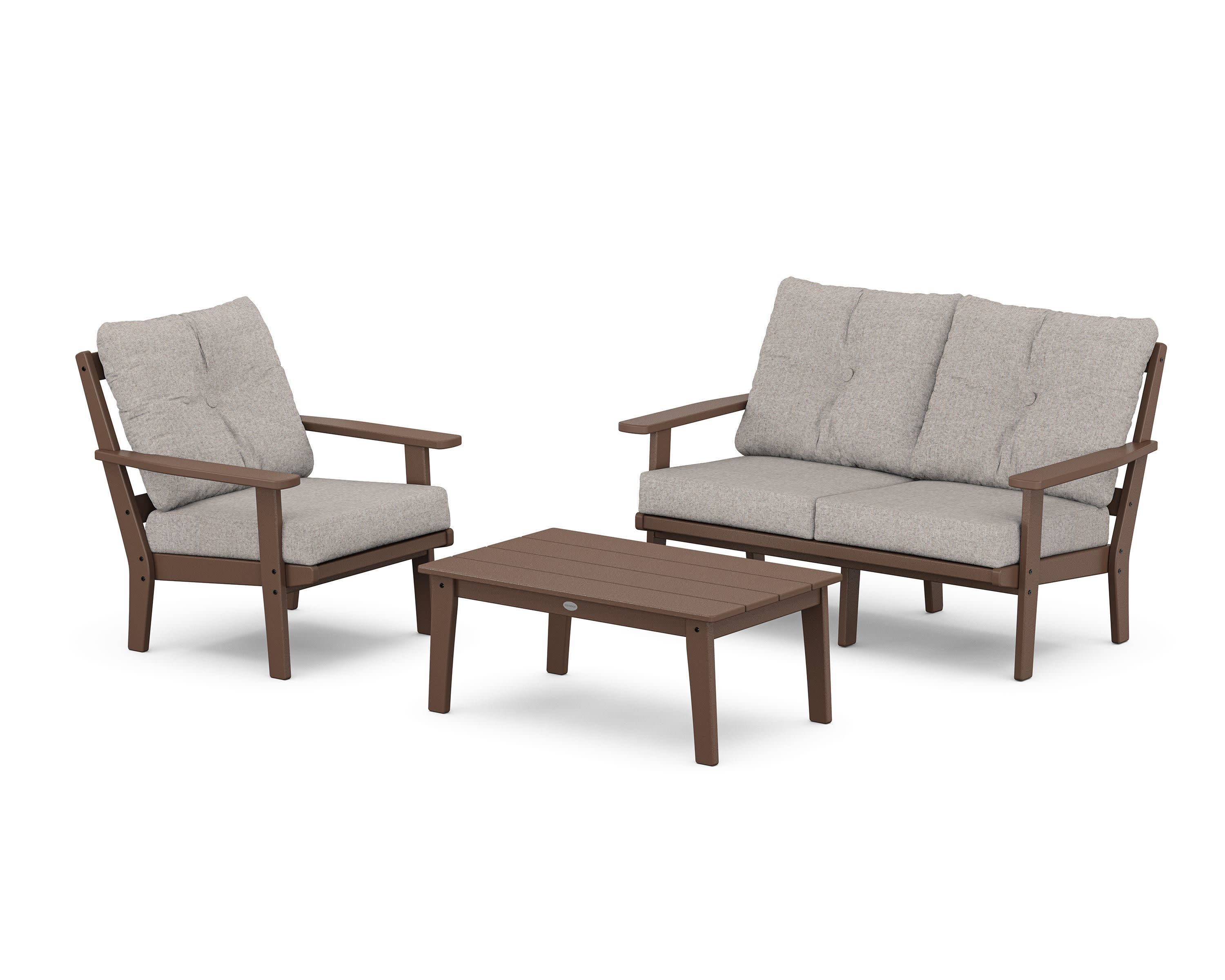 Prairie 3-Piece Deep Seating Set with Loveseat in Mahogany / Weathered Tweed