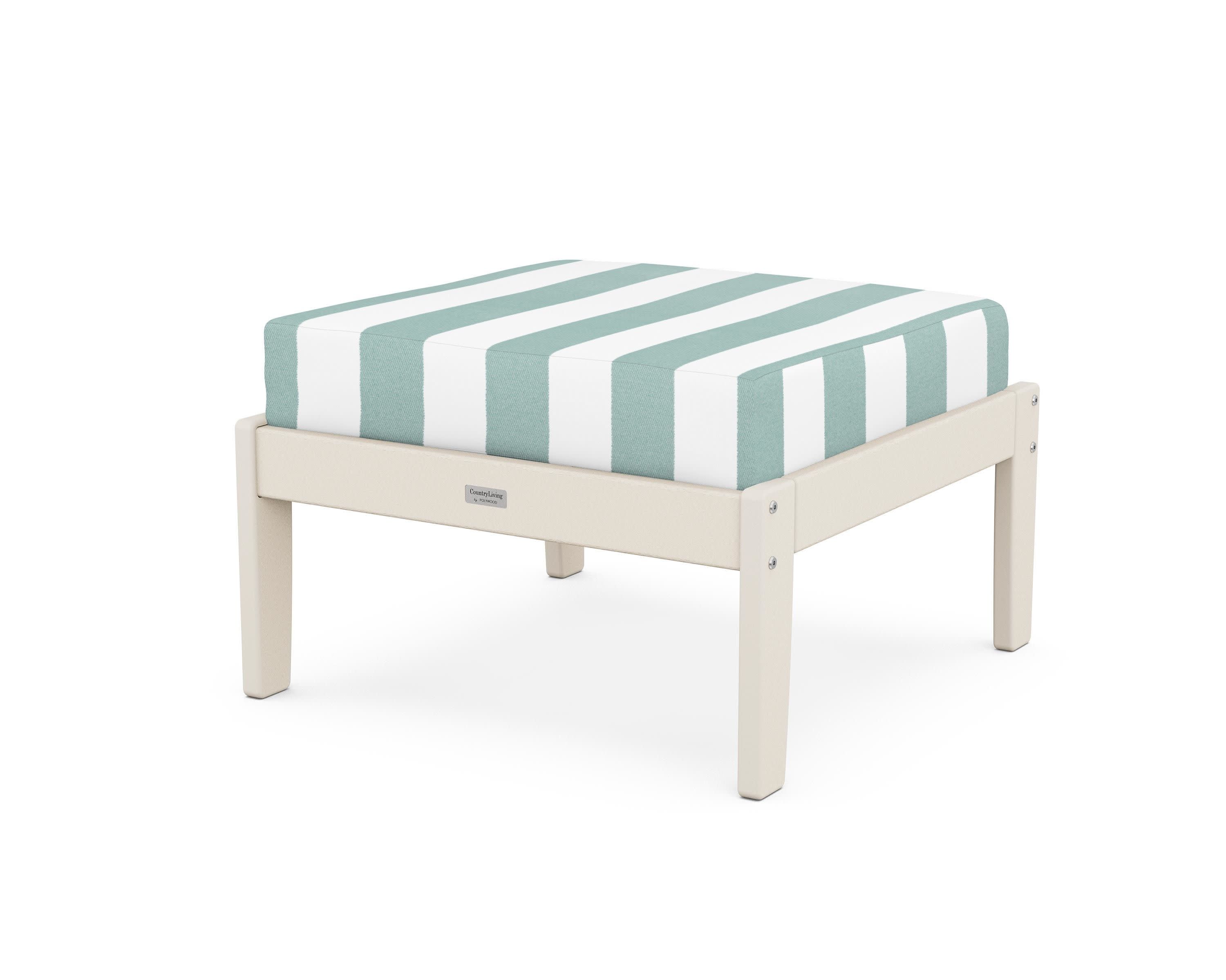 Cottage Deep Seating Ottoman in Sand / Cabana Stripe Glacier Spa