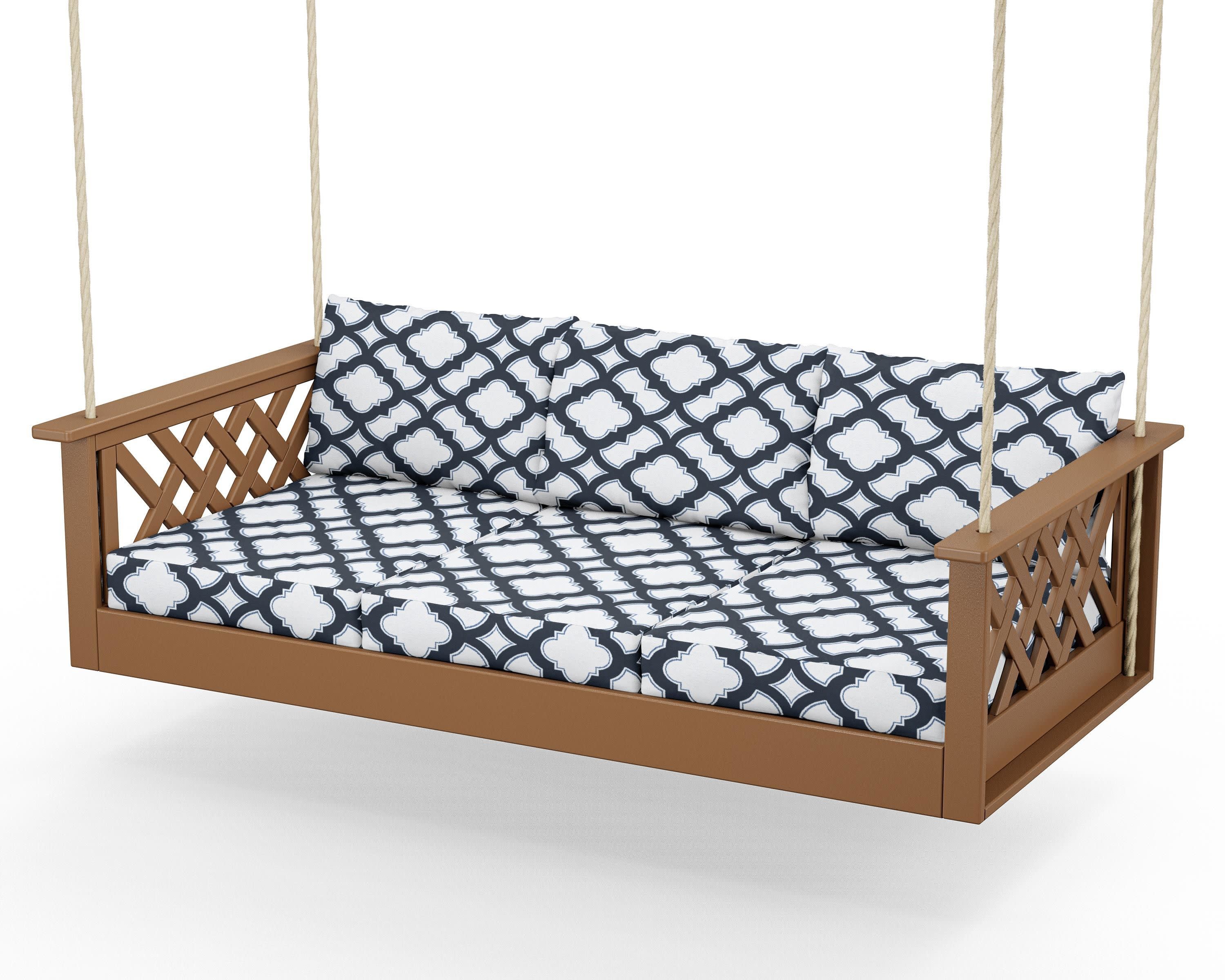 Wovendale Daybed Swing in Teak / Trellis Marine Indigo