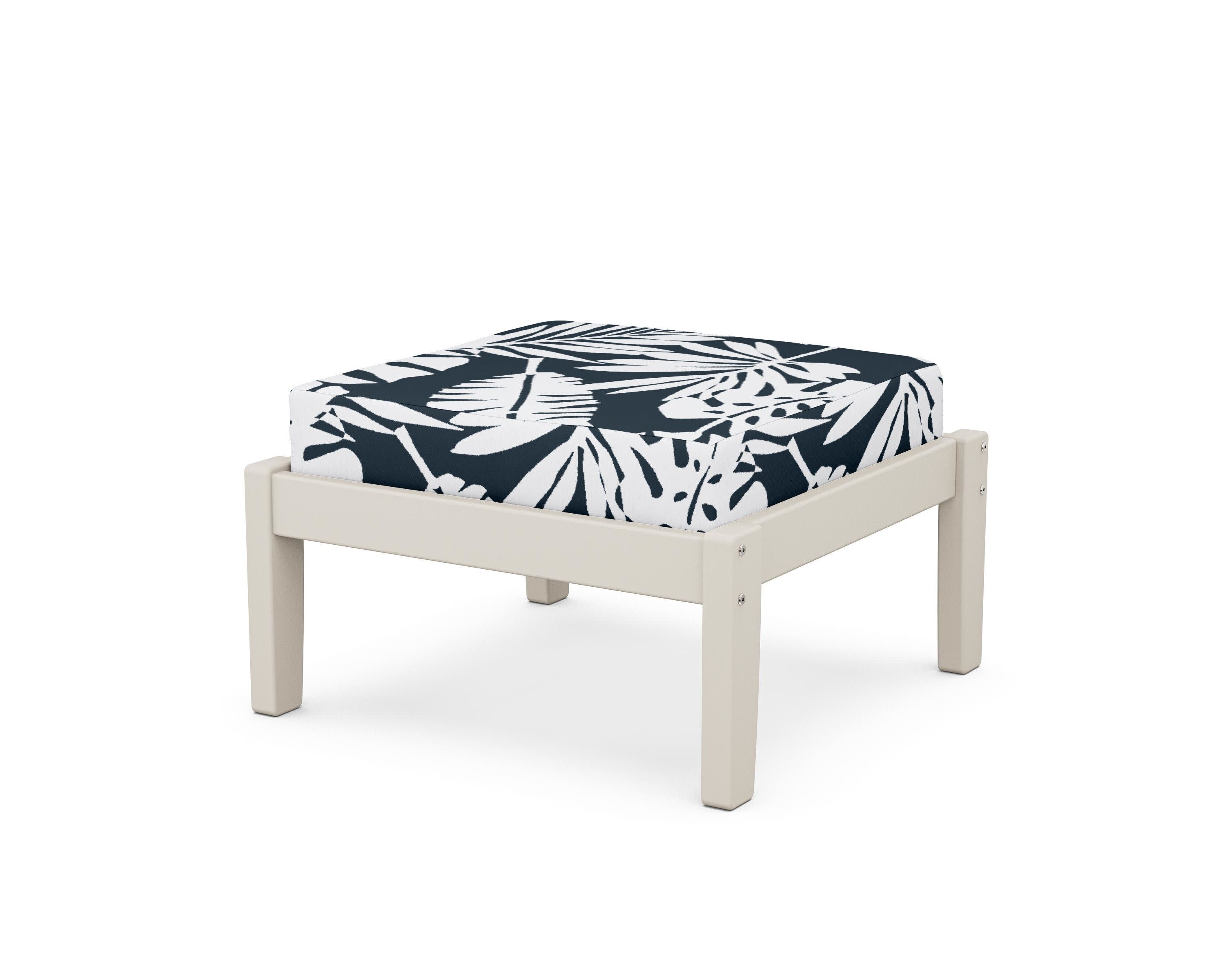 Deep Seating Ottoman in Sand / Leaf Marine Indigo