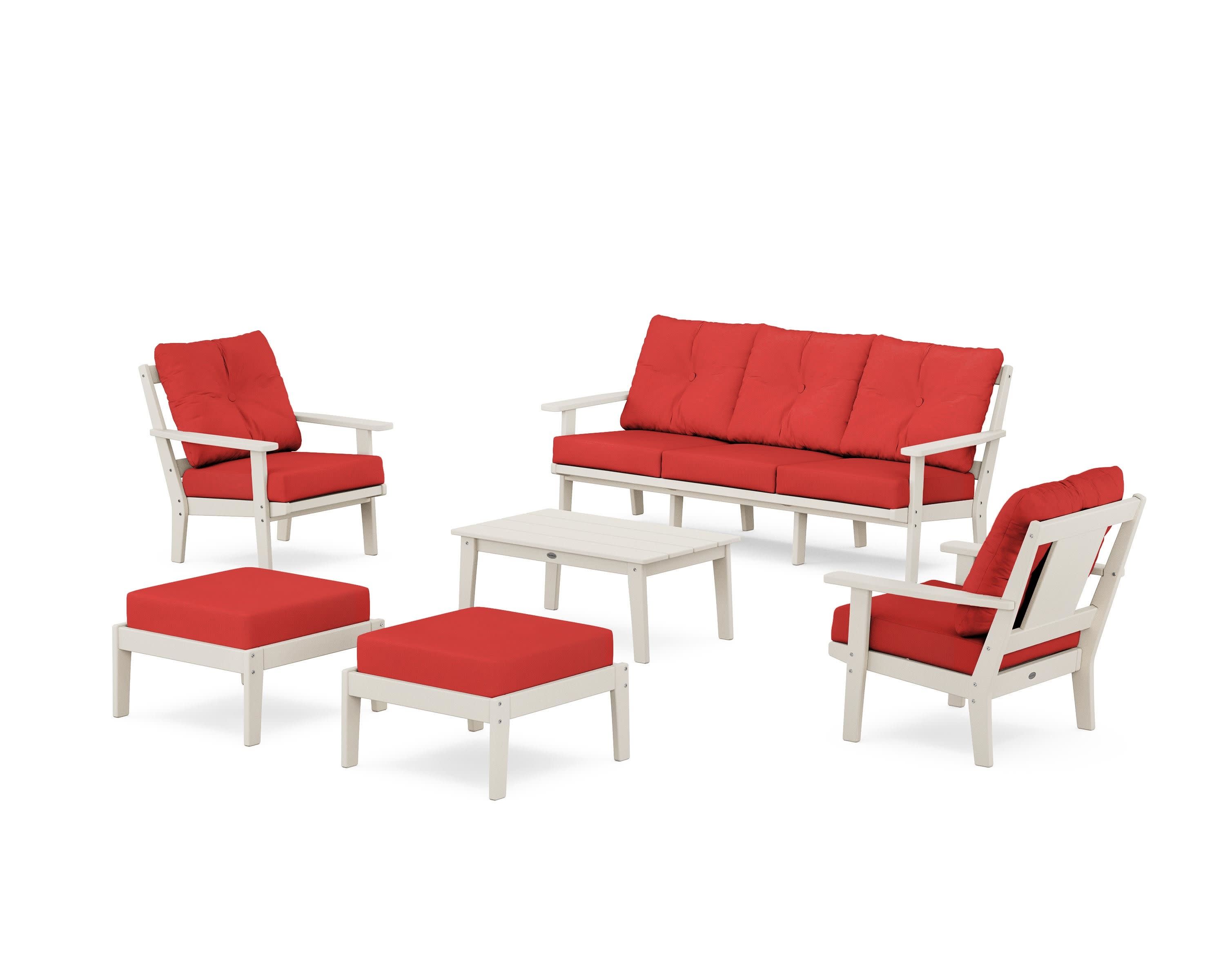 Prairie 6-Piece Lounge Sofa Set in Sand / Crimson Linen