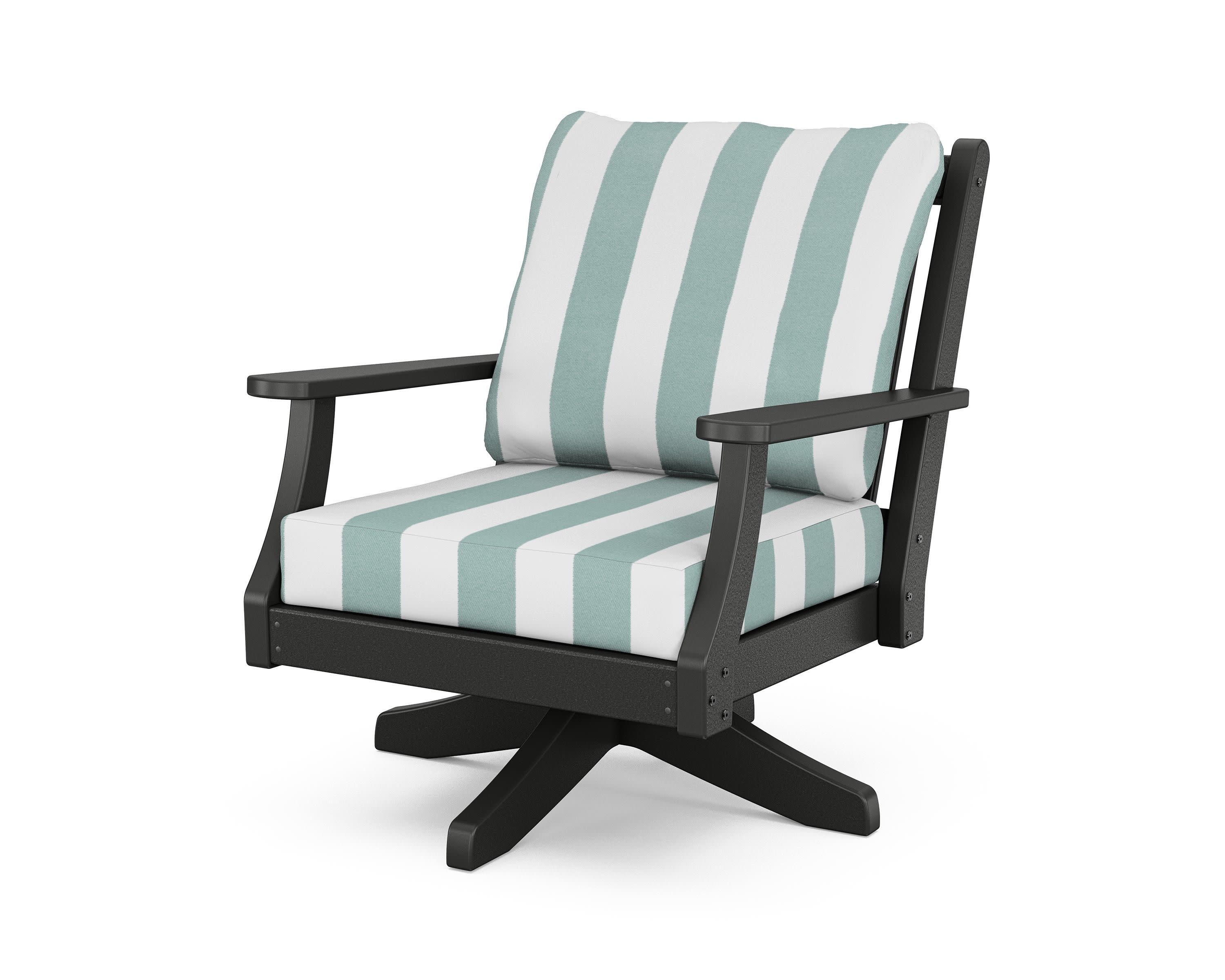 Wovendale Deep Seating Swivel Chair in Black / Cabana Stripe Glacier Spa