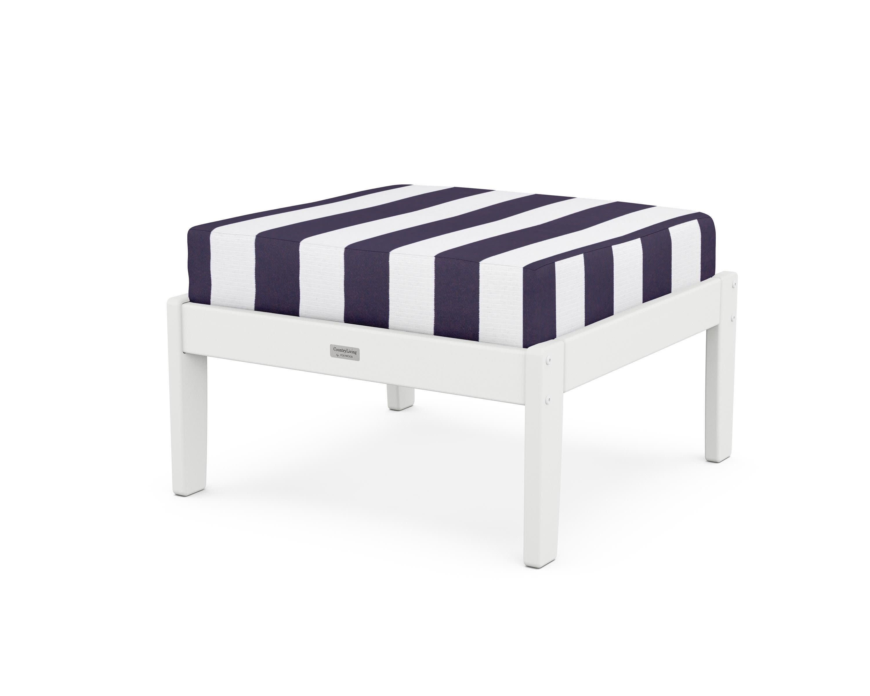 Cottage Deep Seating Ottoman in White / Cabana Stripe Navy