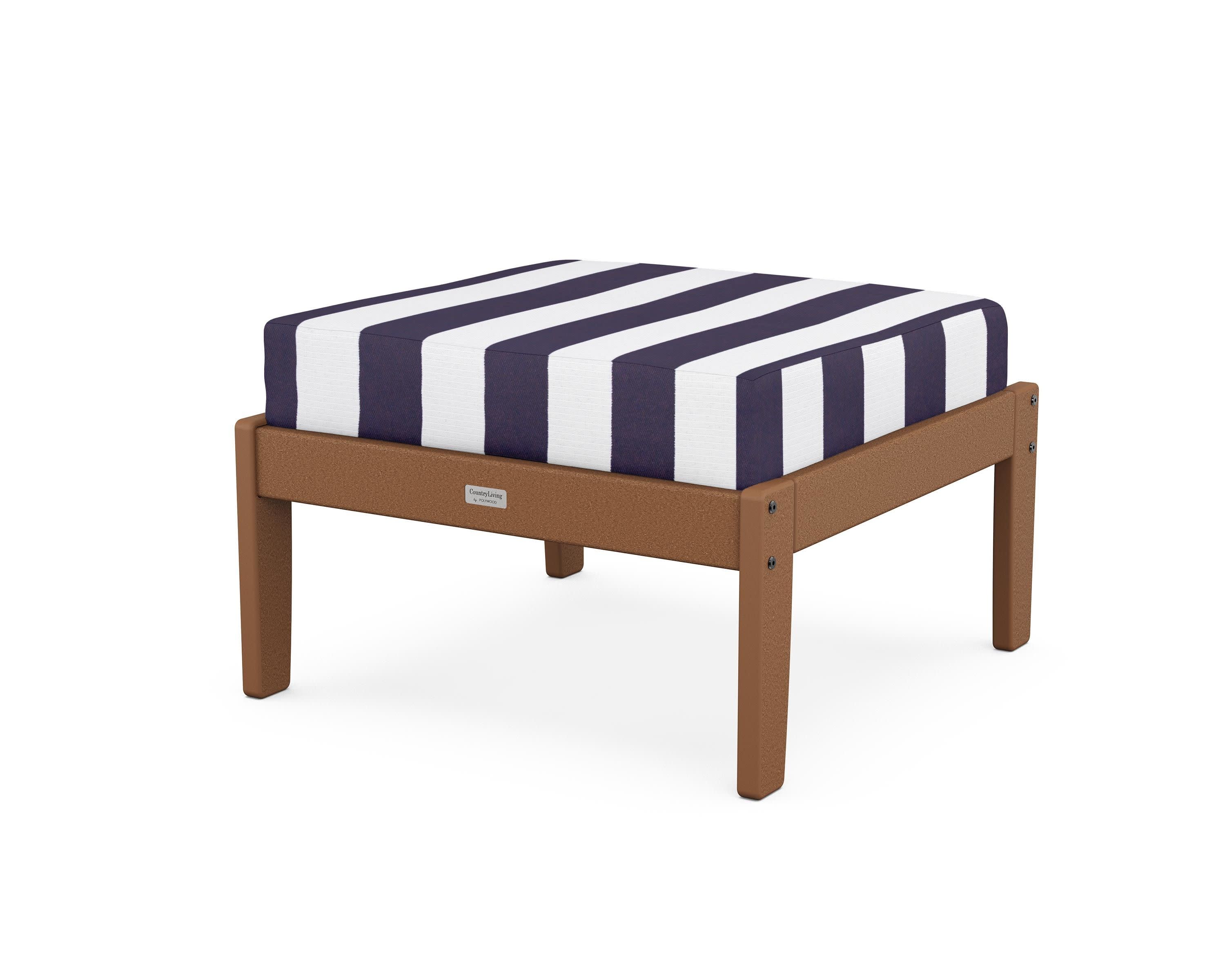 Cottage Deep Seating Ottoman in Teak / Cabana Stripe Navy