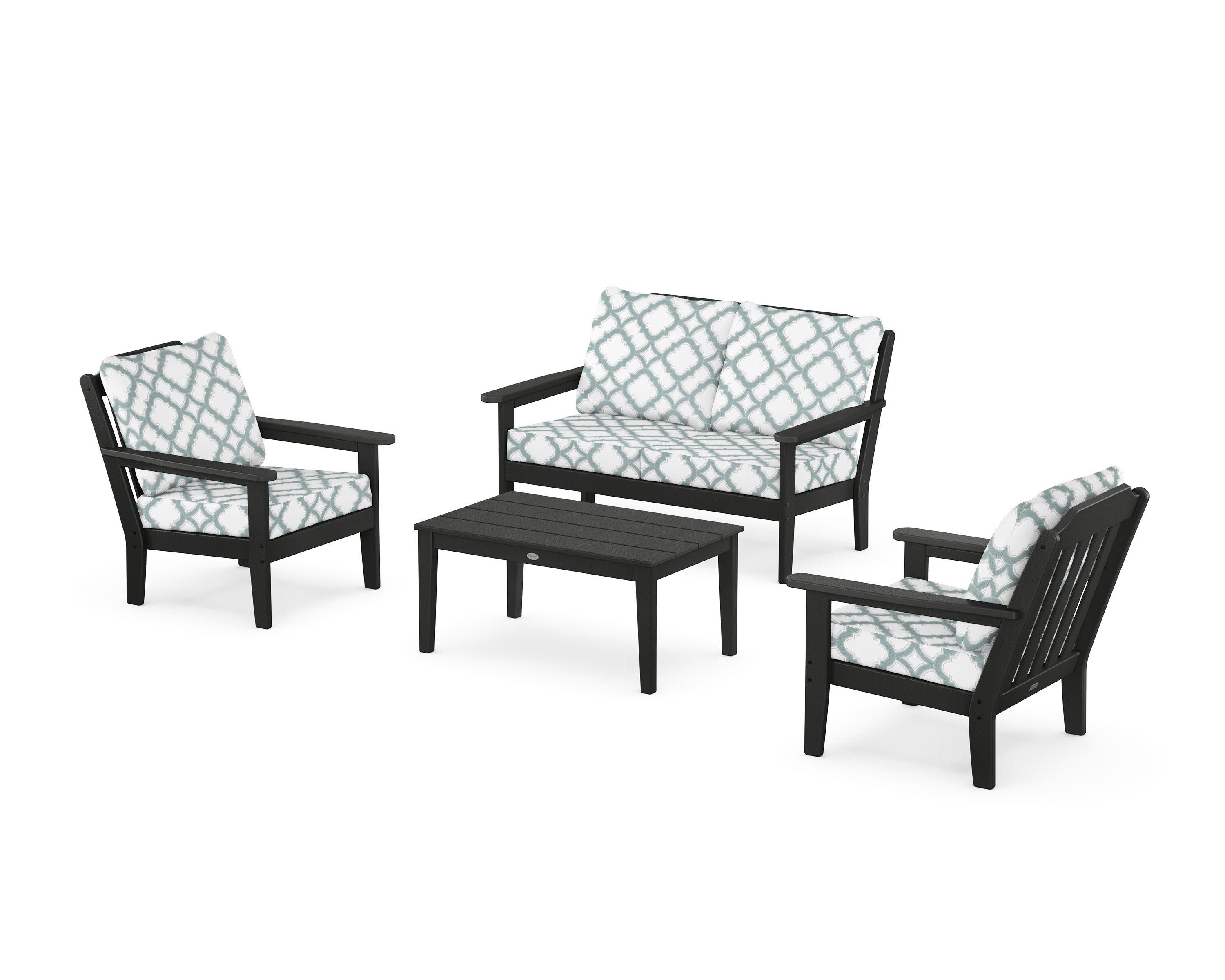 Cottage 4-Piece Deep Seating Set with Loveseat in Black / Trellis Glacier Spa
