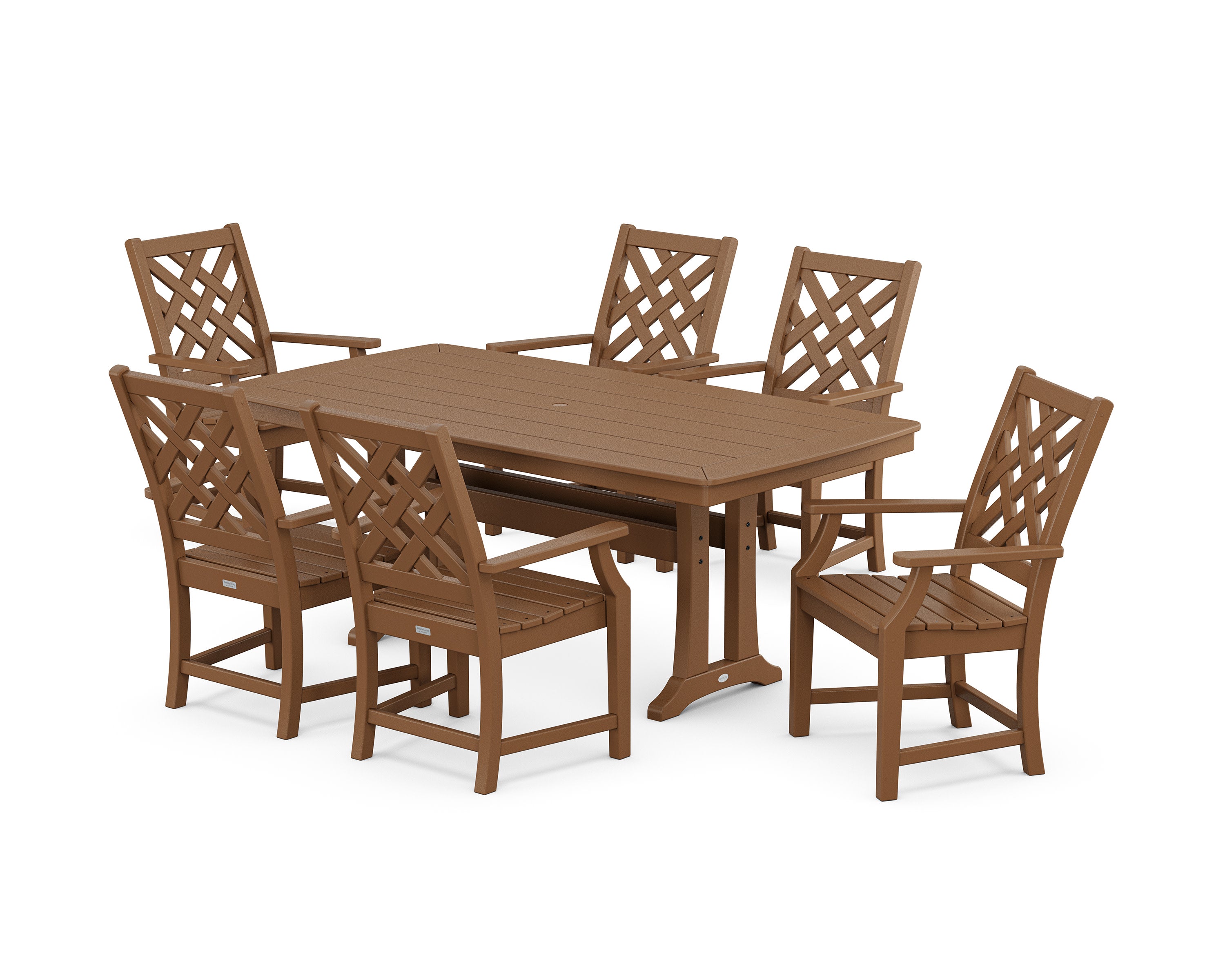 Wovendale Arm Chair 7-Piece Dining Set with Trestle Legs in Teak