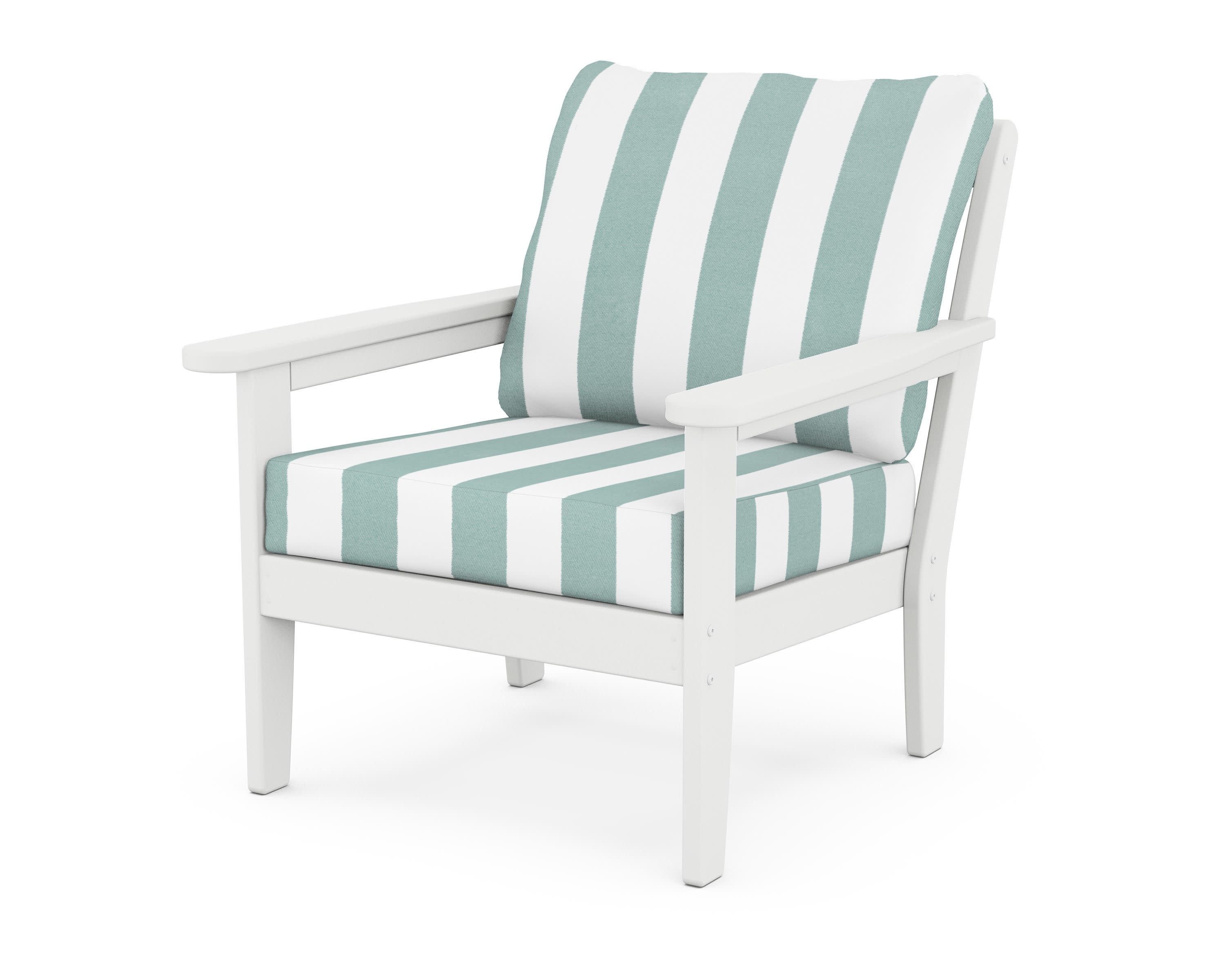 Cottage Deep Seating Chair in White / Cabana Stripe Glacier Spa