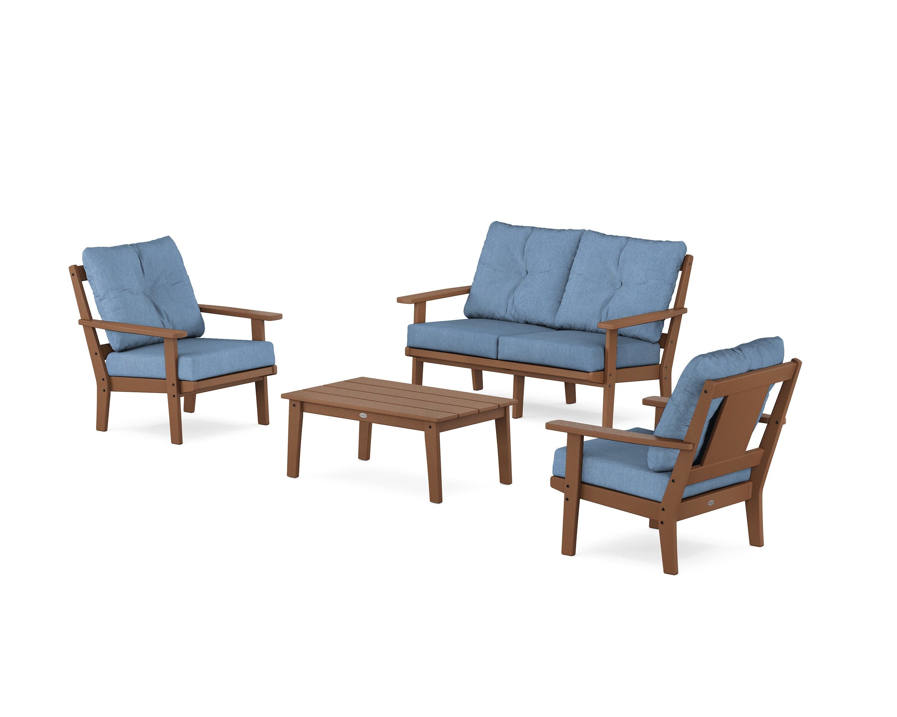 Prairie 4-Piece Deep Seating Set with Loveseat in Teak / Sky Blue