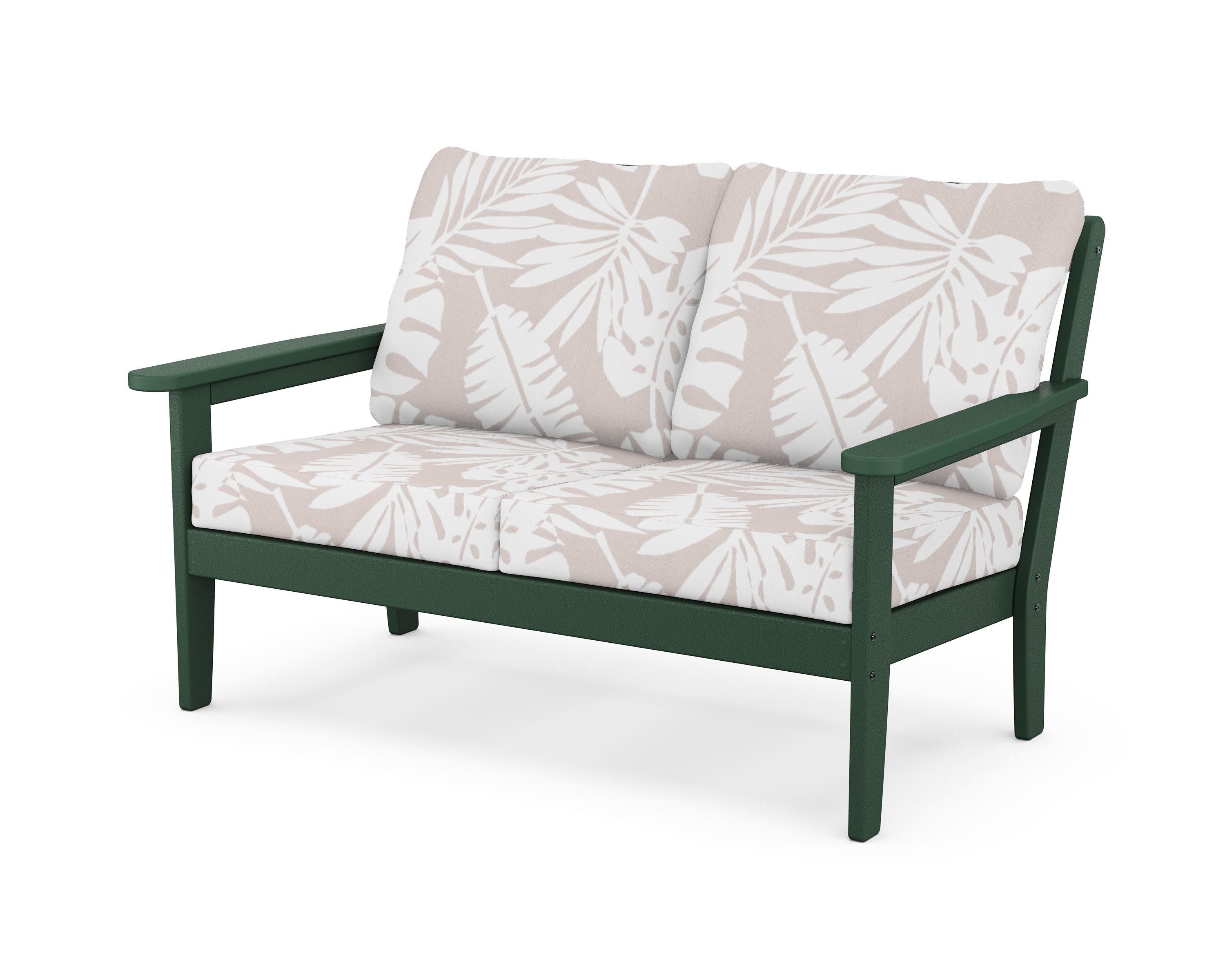 Cottage Deep Seating Loveseat in Green / Leaf Dune Burlap