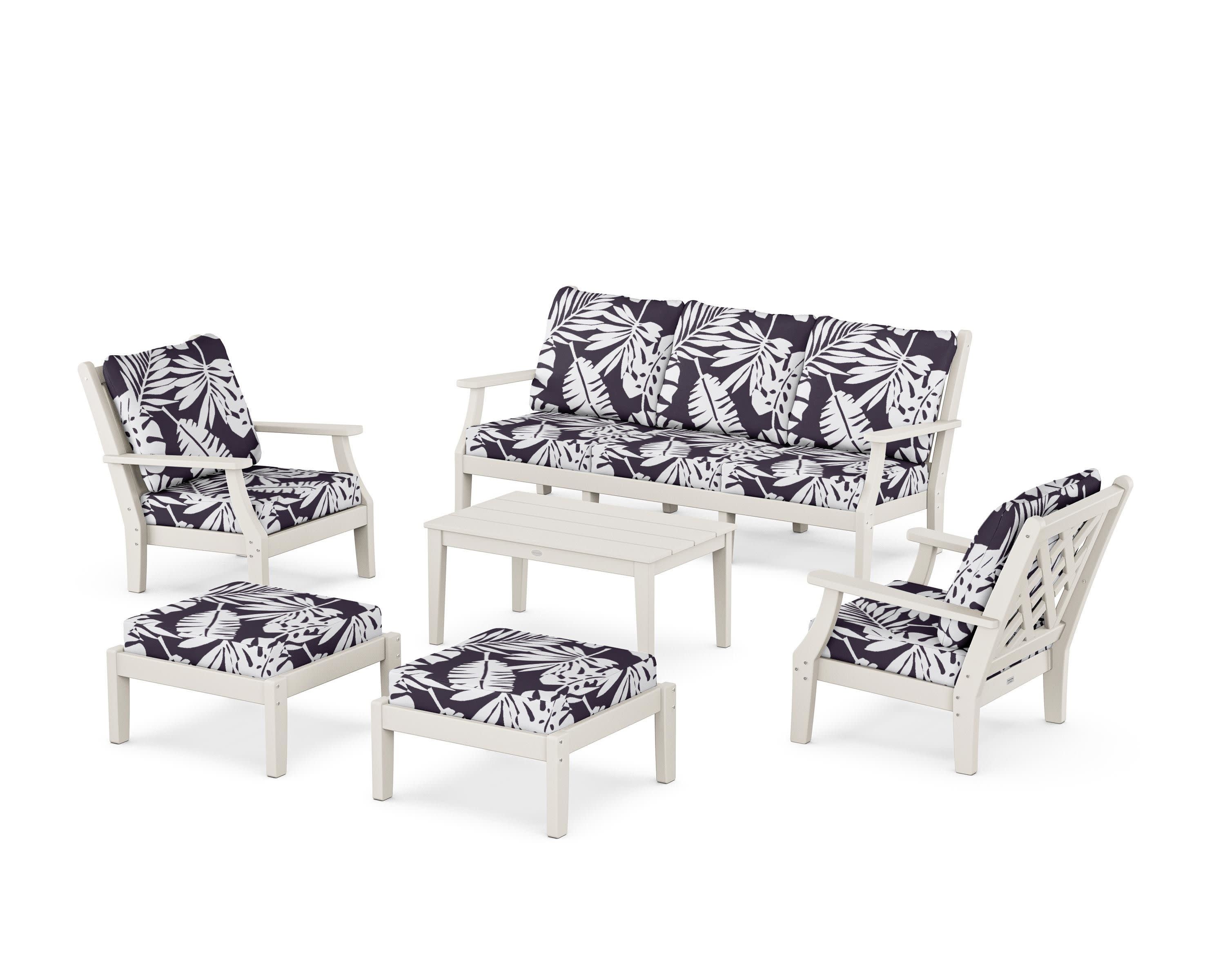 Wovendale 6-Piece Lounge Sofa Set in Sand / Leaf Navy