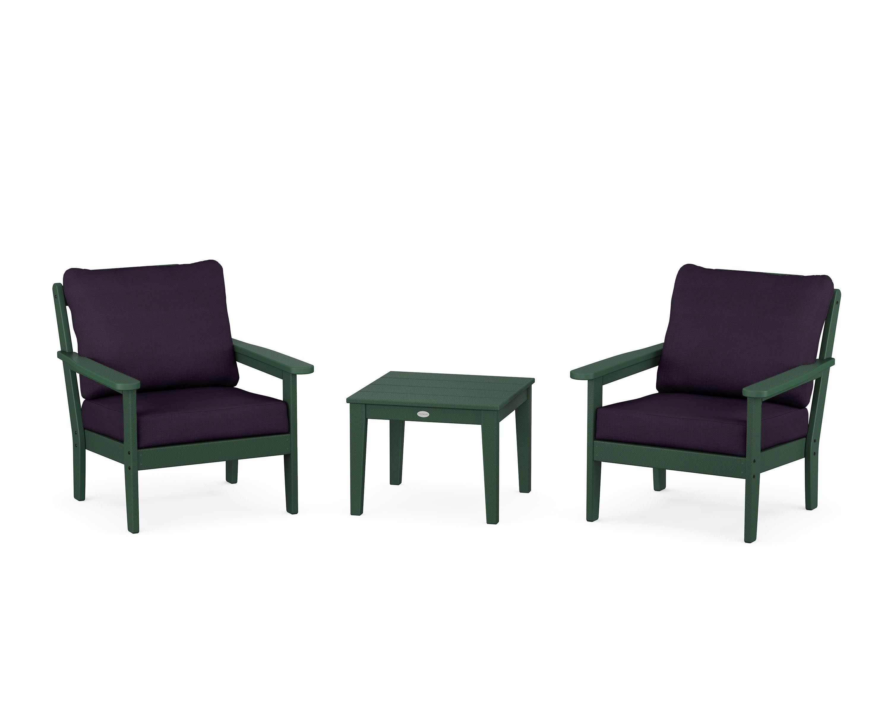 Cottage 3-Piece Deep Seating Set in Green / Navy Linen