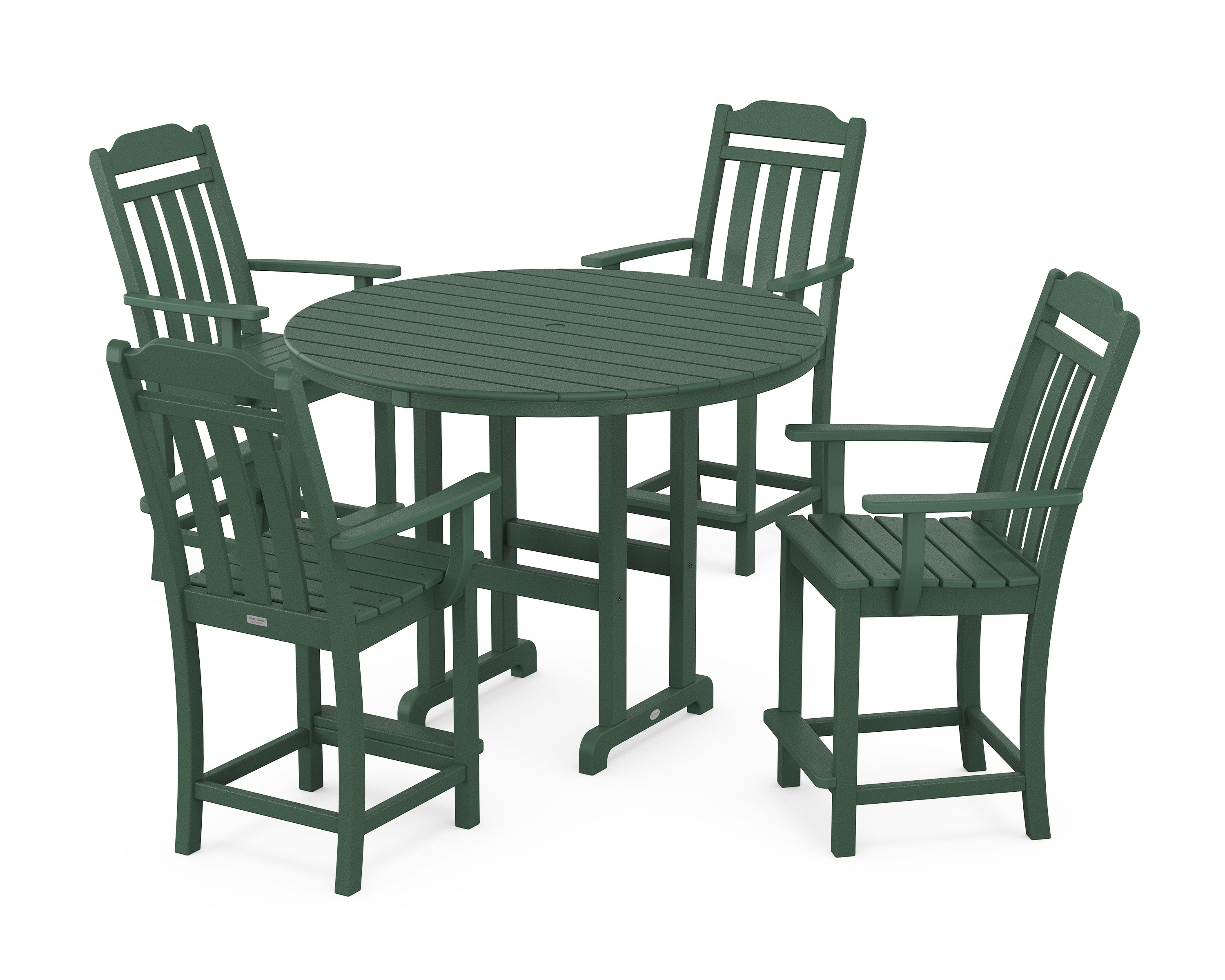Cottage 5-Piece Round Farmhouse Counter Set in Green