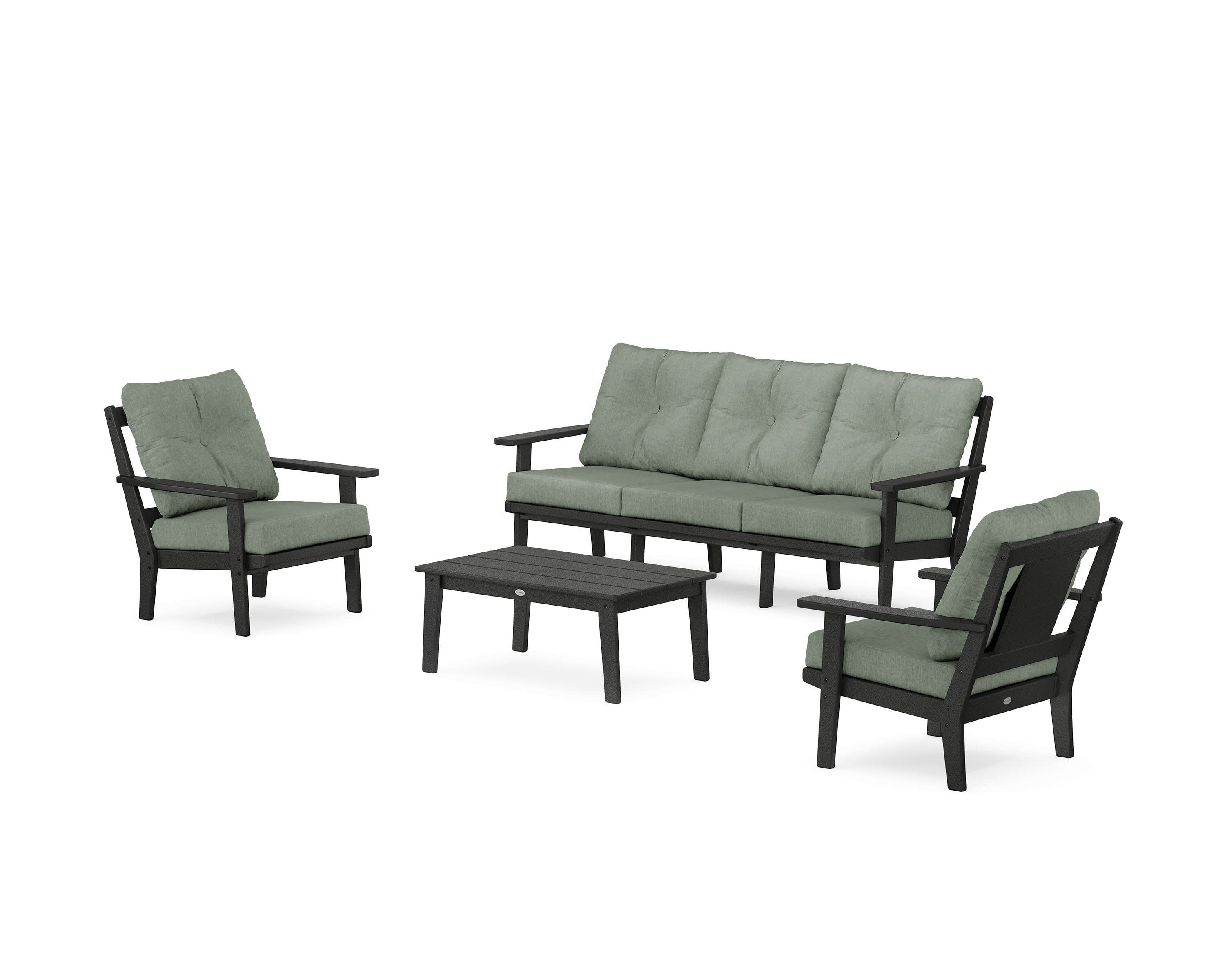 Prairie 4-Piece Deep Seating Set with Sofa in Black / Cast Sage